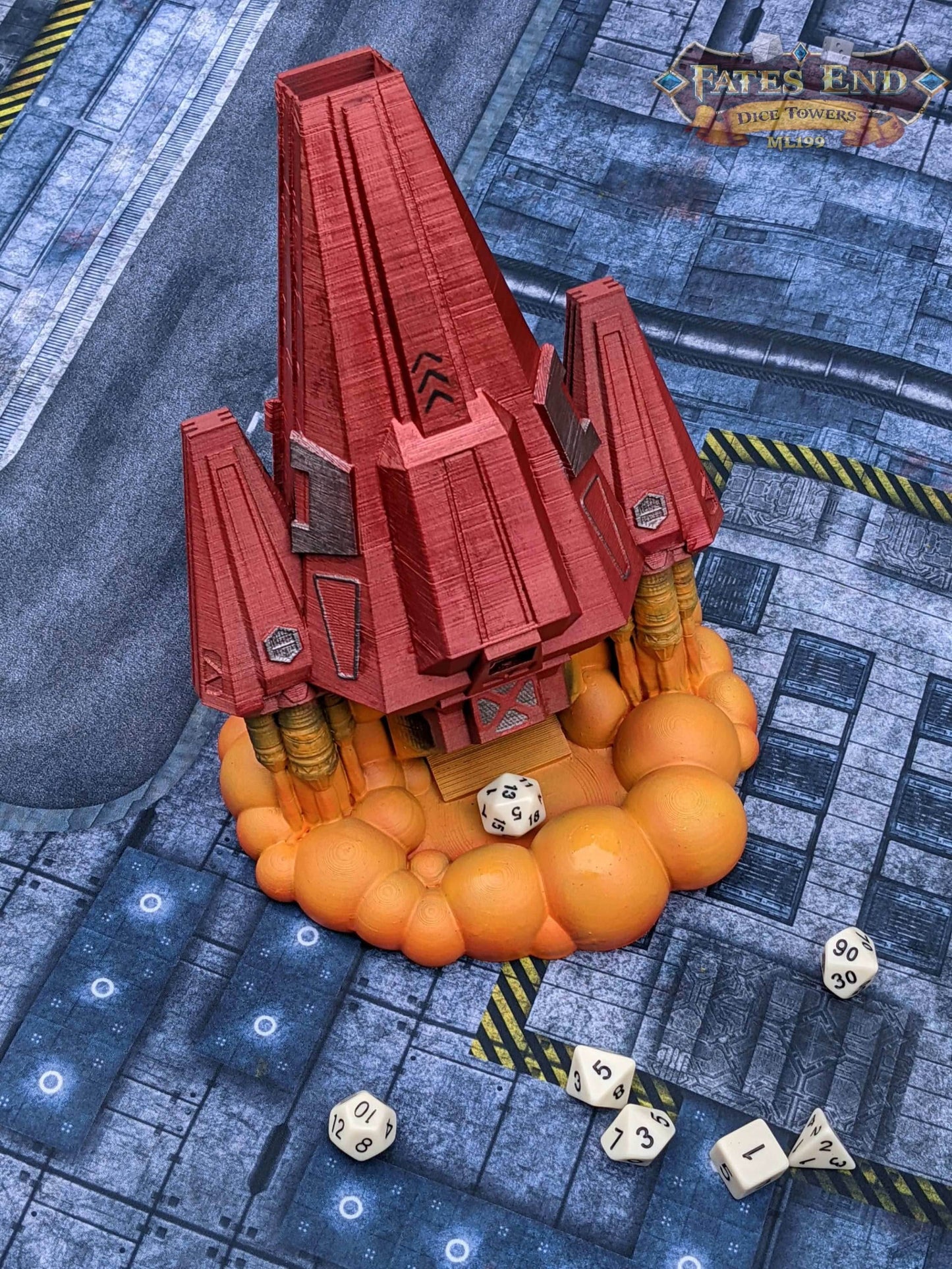 Space Ship 3D Printed Dice Tower - Fate's End Collection - Tabletop RPG Gaming Cyberpunk Cosplay - Traverse Galactic Realms & Stellar Rolls. - Black / Yes- Include Random Dice Set