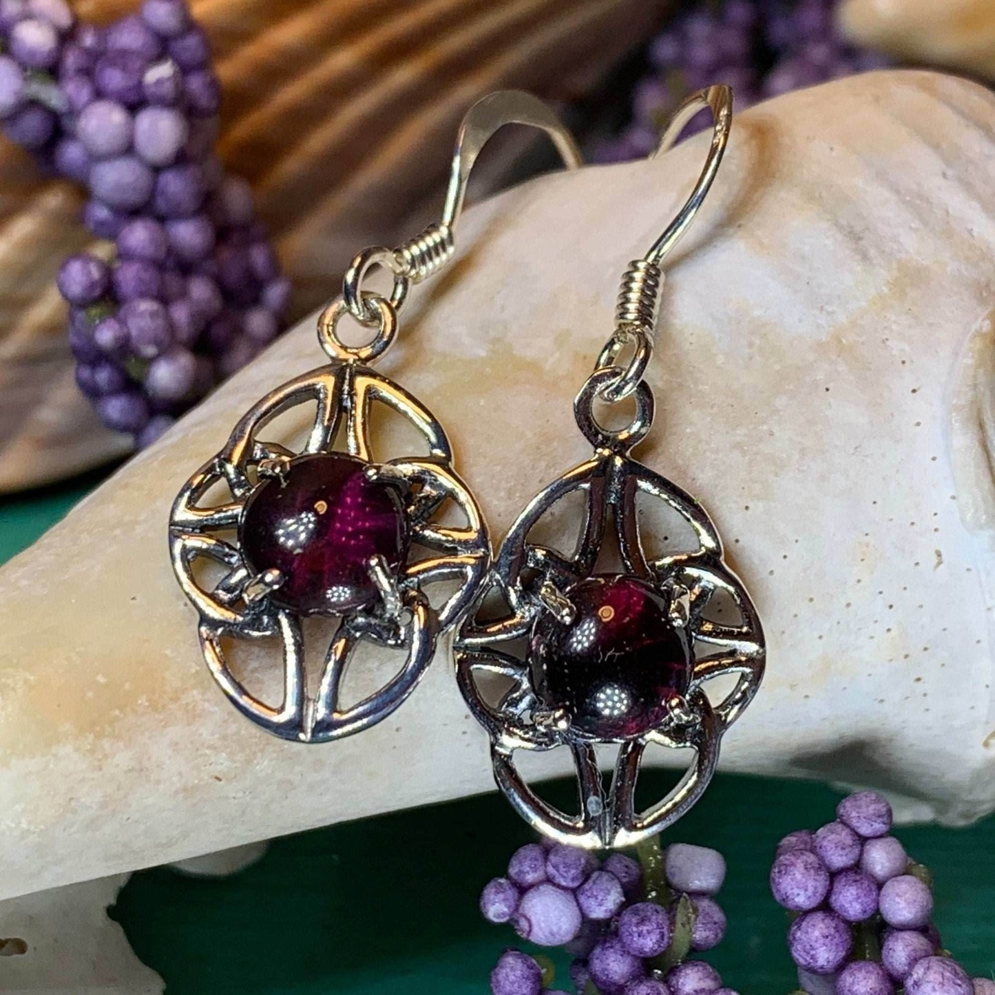 Charis Celtic Knot Earrings - Garnet