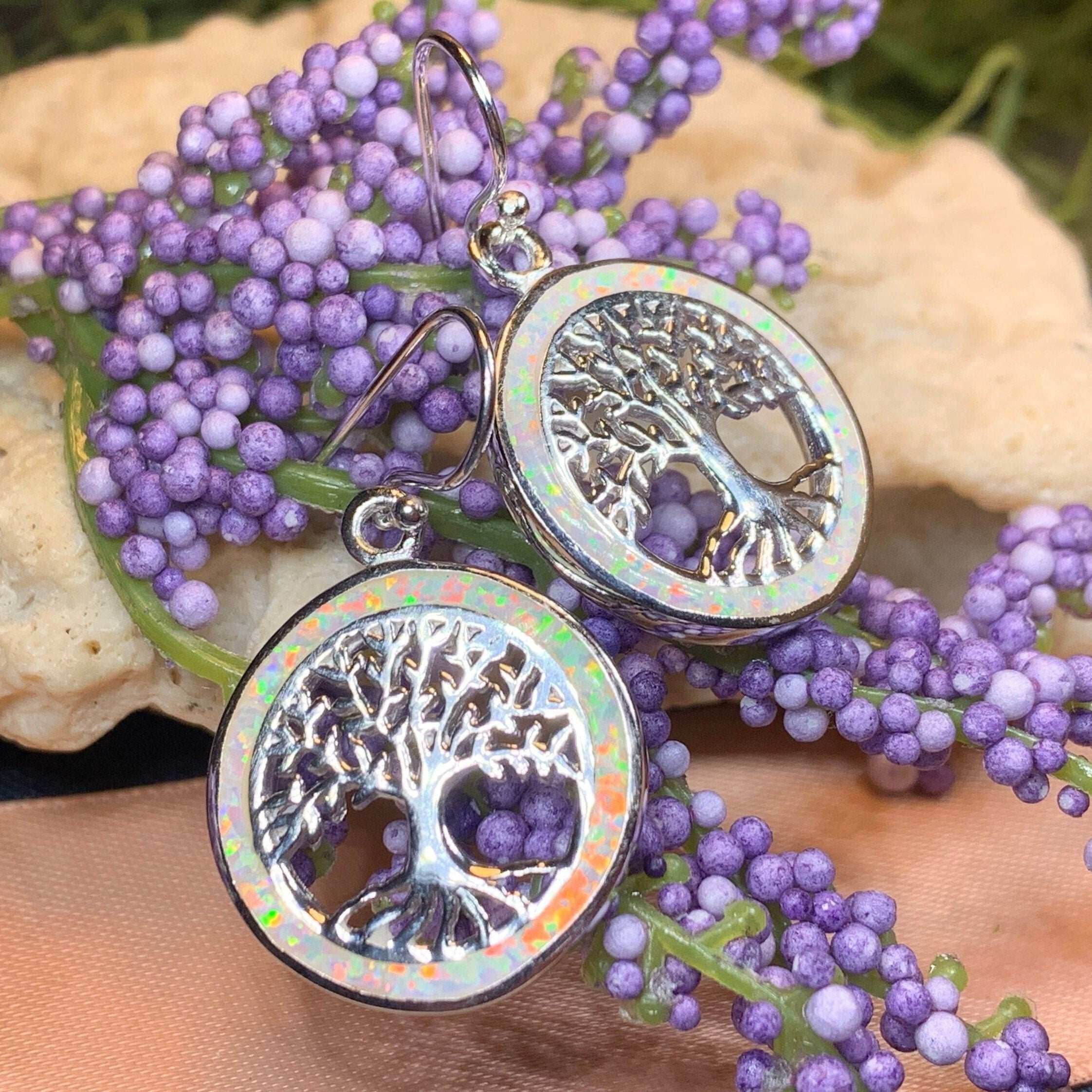 Opal Tree of Life Earrings - Blue Opal