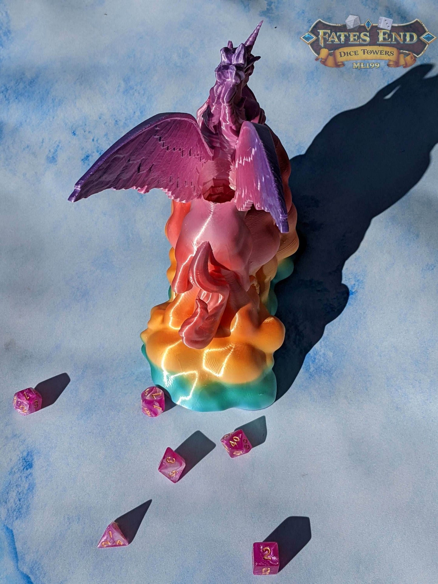 Alicorn & Unicorn 3D Printed Dice Tower- Fate's End Collection - Magical Dice Rolling Experience - Black / Alicorn (With Wings)