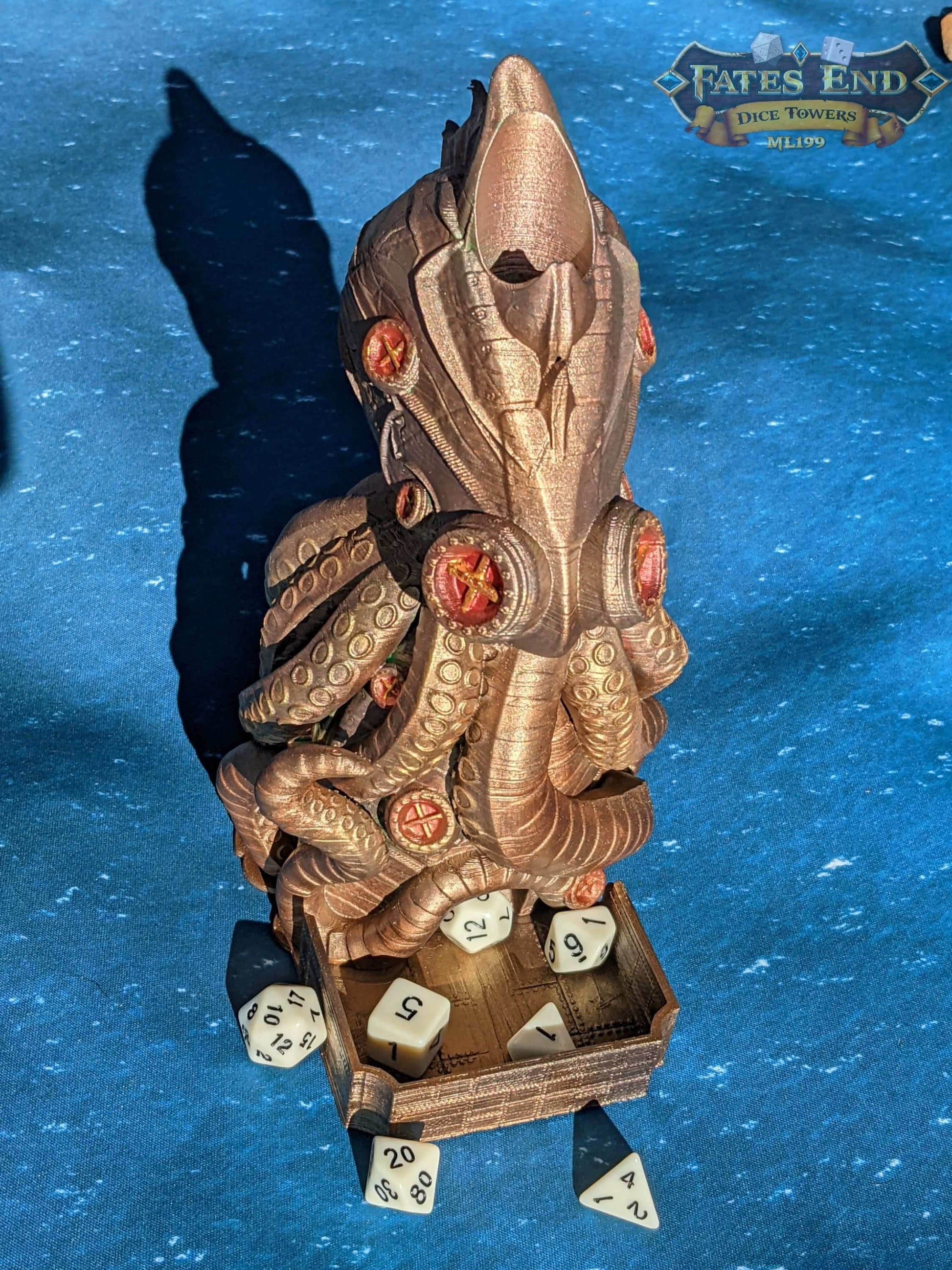 Octopunk Steampunk 3D Printed Dice Tower-Fate's End Collection- Dive Deep into a Steampunk and Octopus Inspired Design! - Black / Yes- Include Random Dice Set