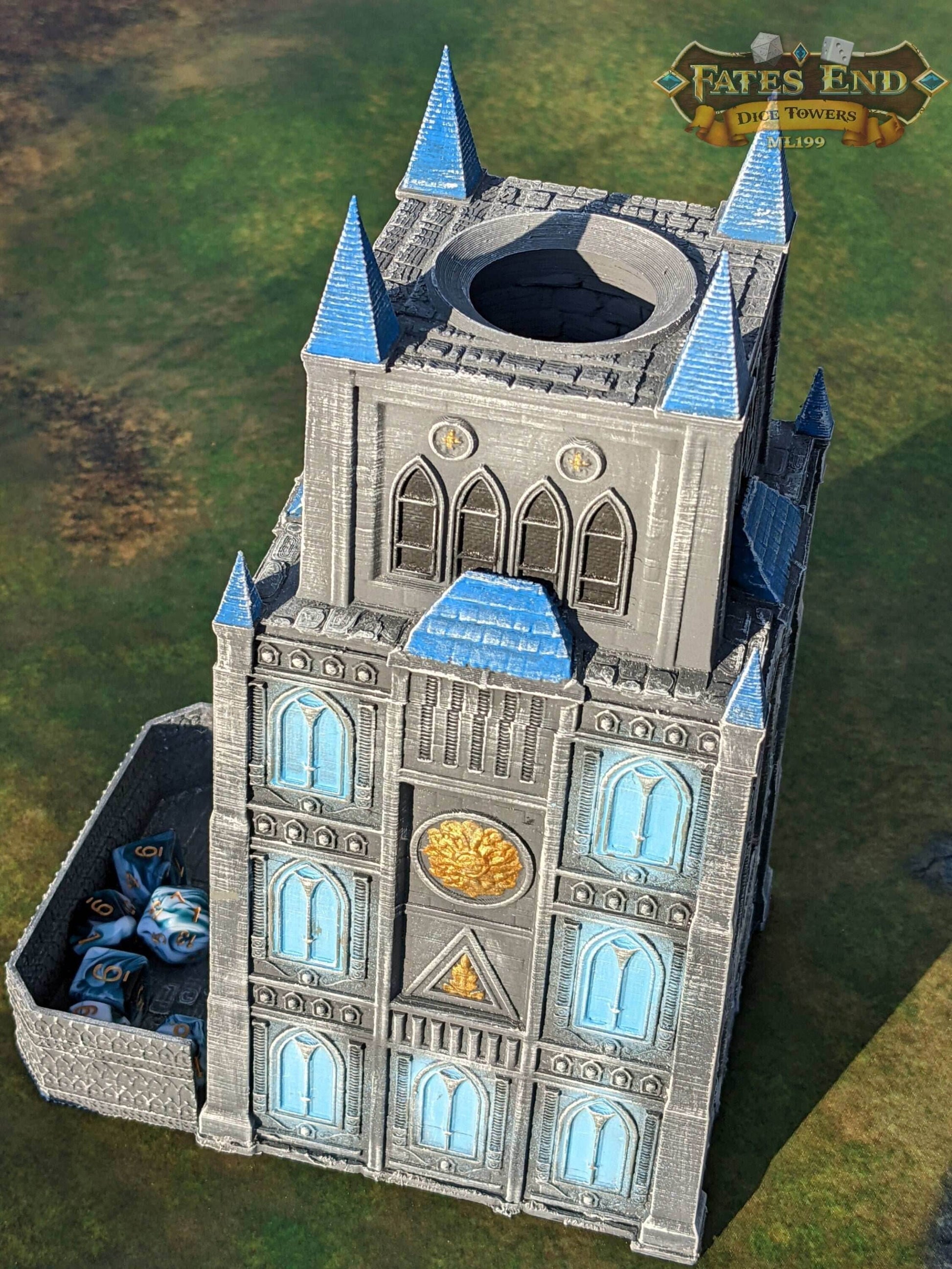 Garrison Fortress 3D Printed Cathedral Dice Tower - Fate's End Collection by Kim Bolt- Defend Your Realm & Guard Your Rolls! - Black / Yes- Include Random Dice Set