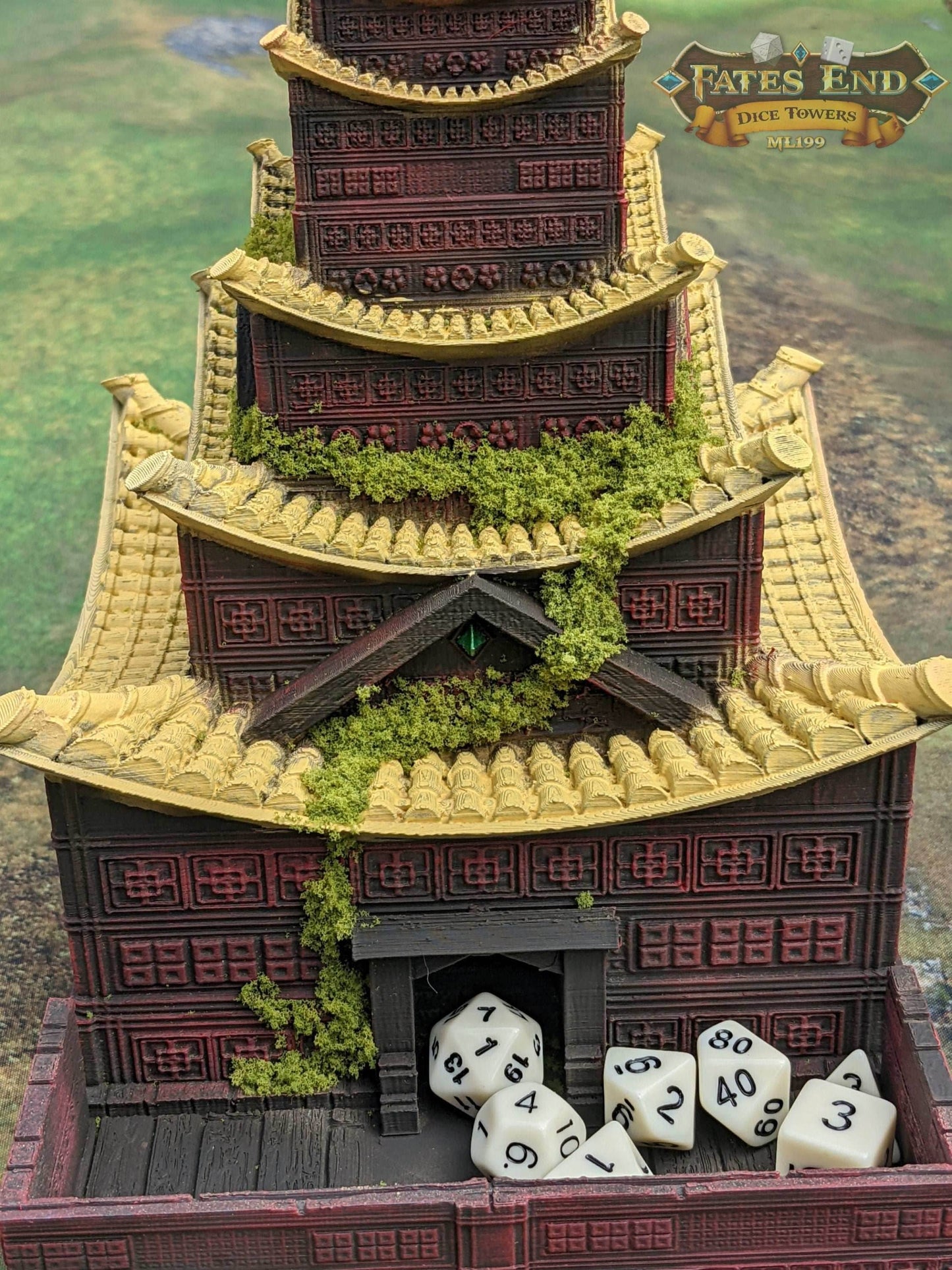 Pagoda Temple - 3D Printed Dice Tower - Fate's End Collection - Channel Serenity & Precision Rolls. - Black / Yes- Include Random Dice Set