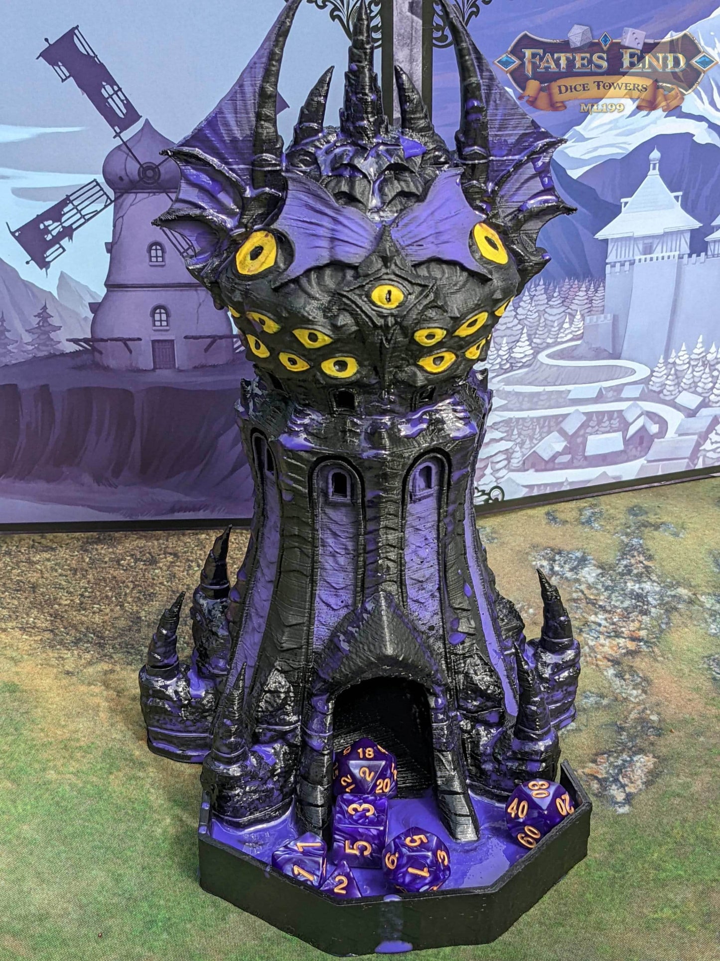 Warlock Class 3D Printed Dice Tower - Fate's End Collection -Tabletop RPG Gaming Fantasy Cosplay - Plunge deep into the mystical abyss! - Black / Yes- Include Random Dice Set