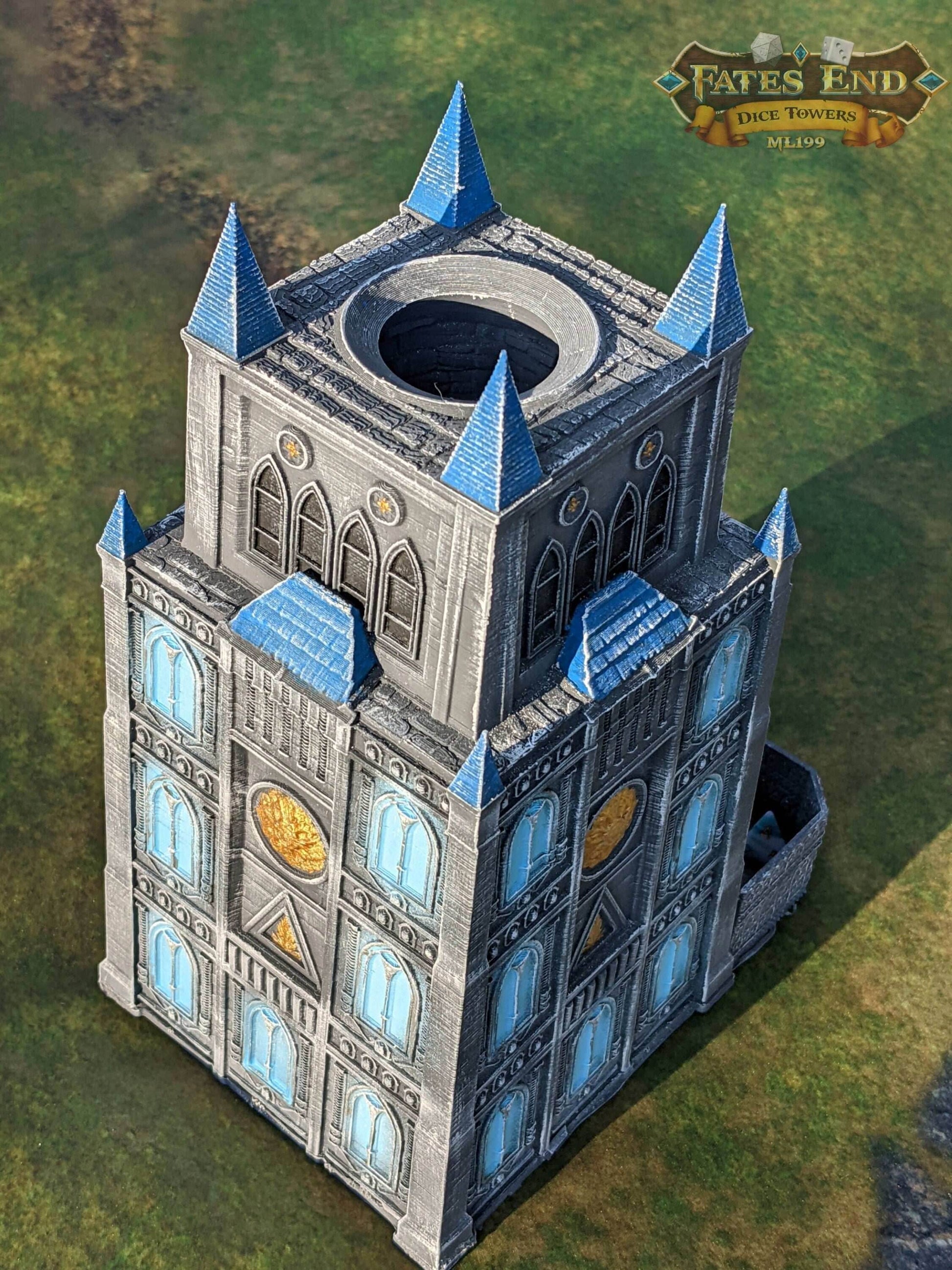 Garrison Fortress 3D Printed Cathedral Dice Tower - Fate's End Collection by Kim Bolt- Defend Your Realm & Guard Your Rolls! - Black / Yes- Include Random Dice Set