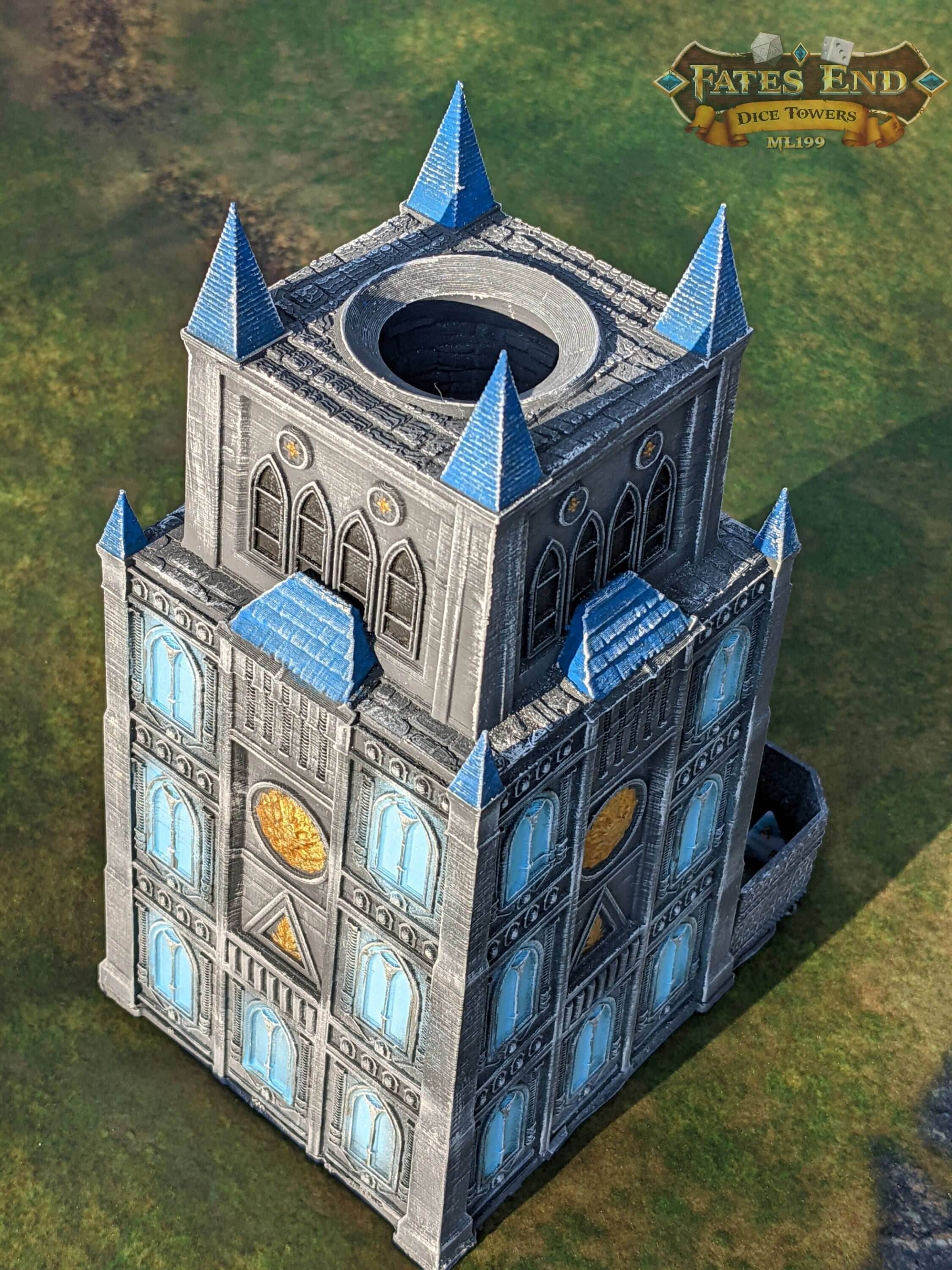 Garrison Fortress 3D Printed Cathedral Dice Tower - Fate's End Collection by Kim Bolt- Defend Your Realm & Guard Your Rolls! - Black / Yes- Include Random Dice Set