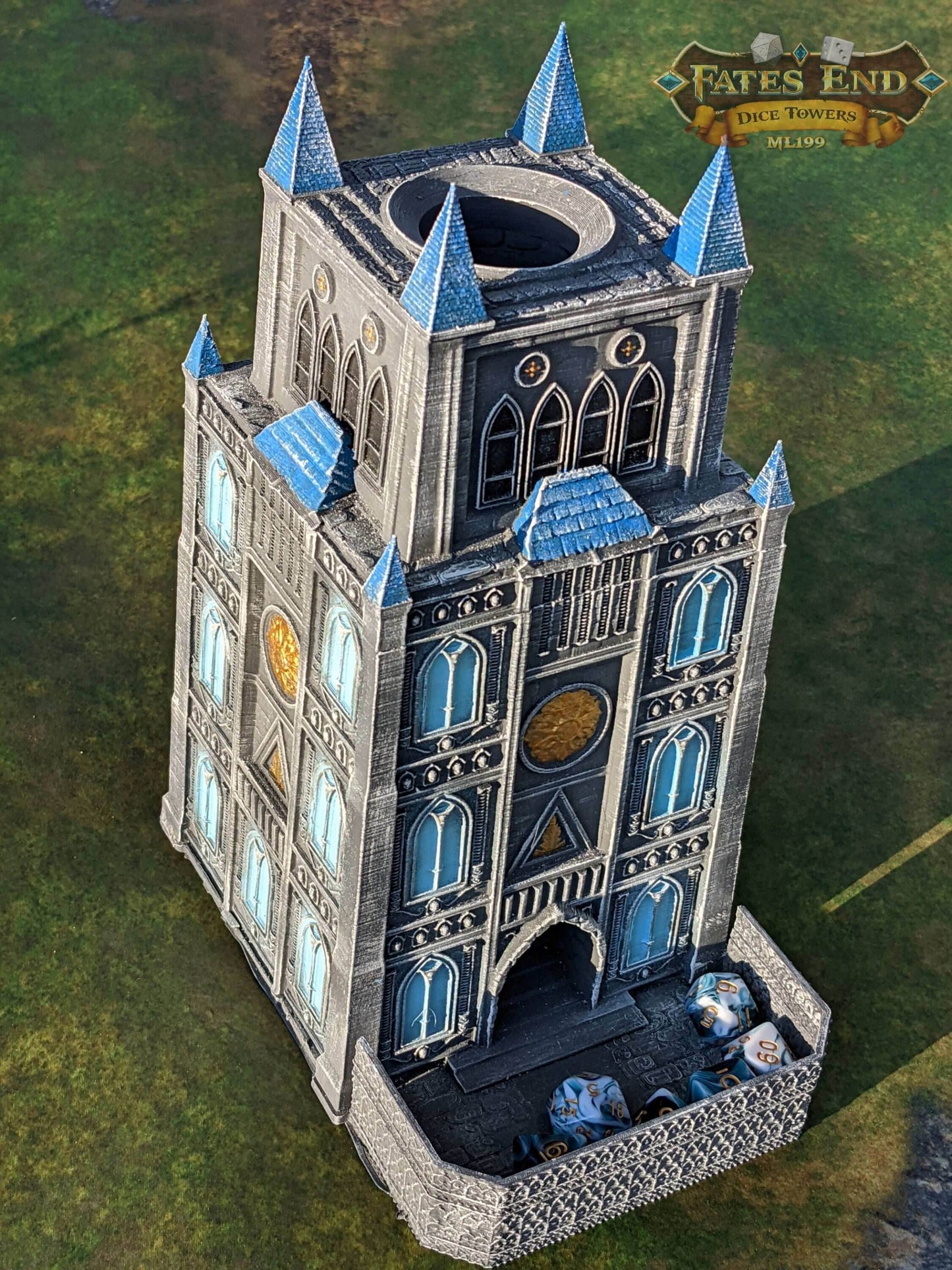Garrison Fortress 3D Printed Cathedral Dice Tower - Fate's End Collection by Kim Bolt- Defend Your Realm & Guard Your Rolls! - Black / Yes- Include Random Dice Set