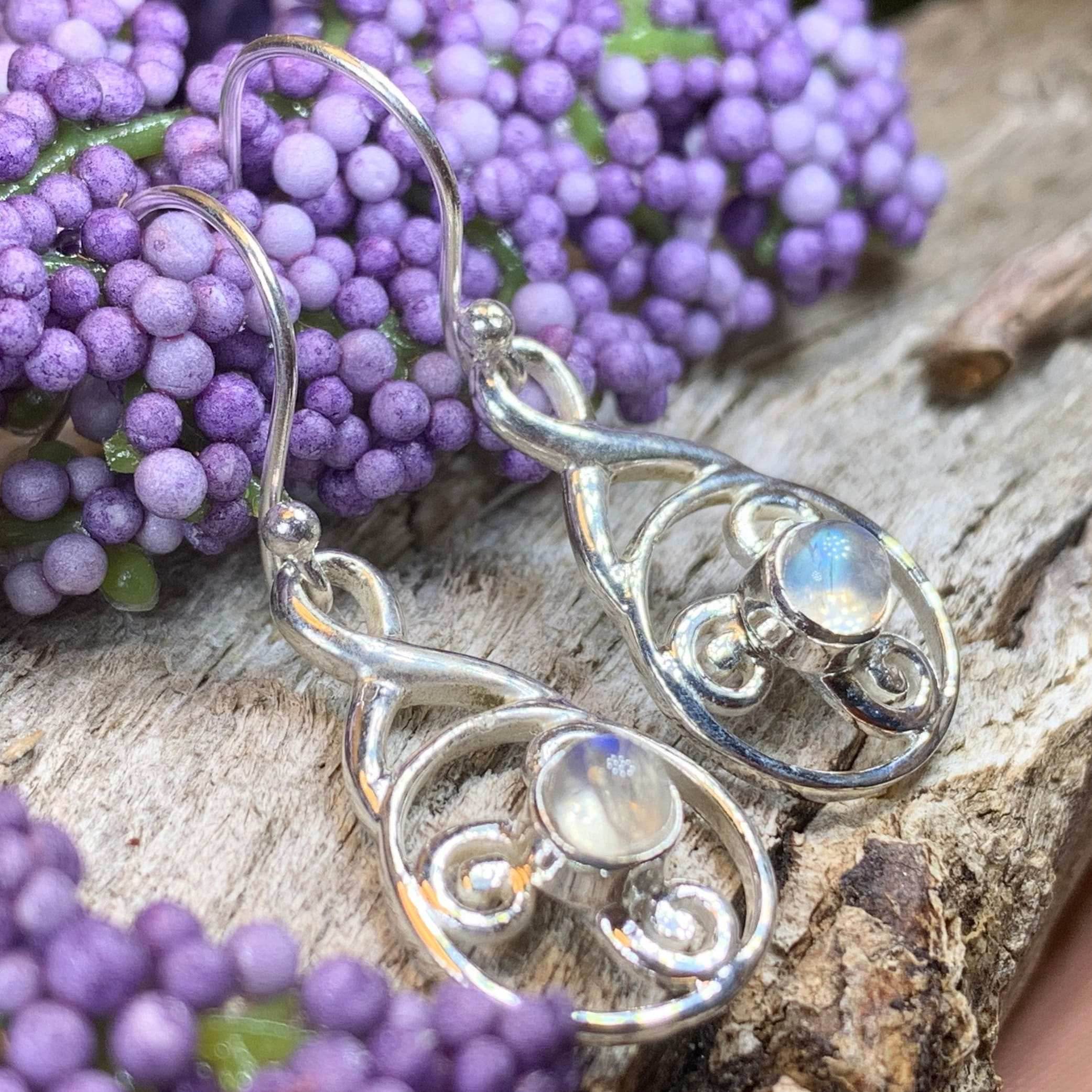 Moira Celtic Spiral Earrings - Moonstone