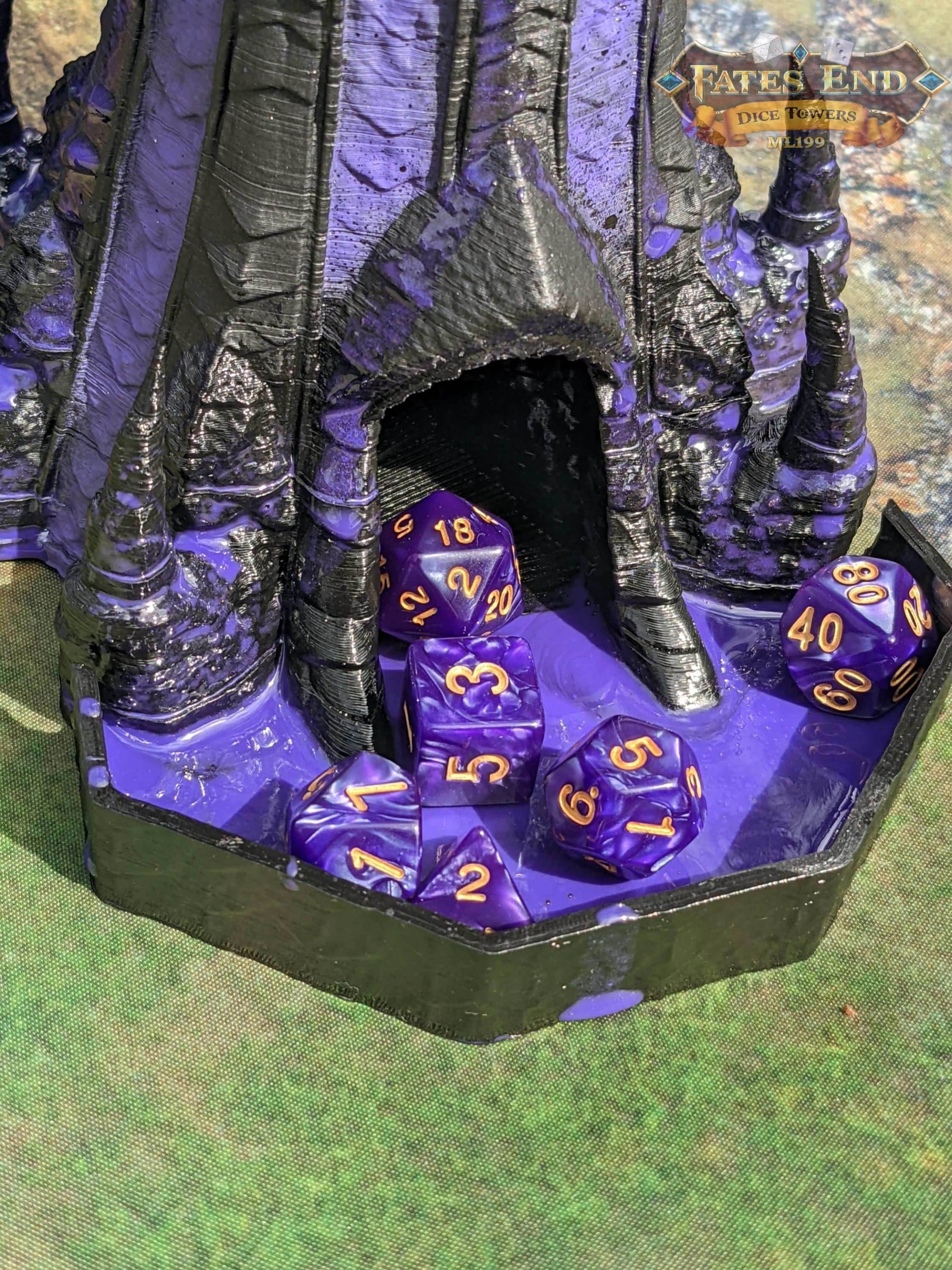 Warlock Class 3D Printed Dice Tower - Fate's End Collection -Tabletop RPG Gaming Fantasy Cosplay - Plunge deep into the mystical abyss! - Black / Yes- Include Random Dice Set