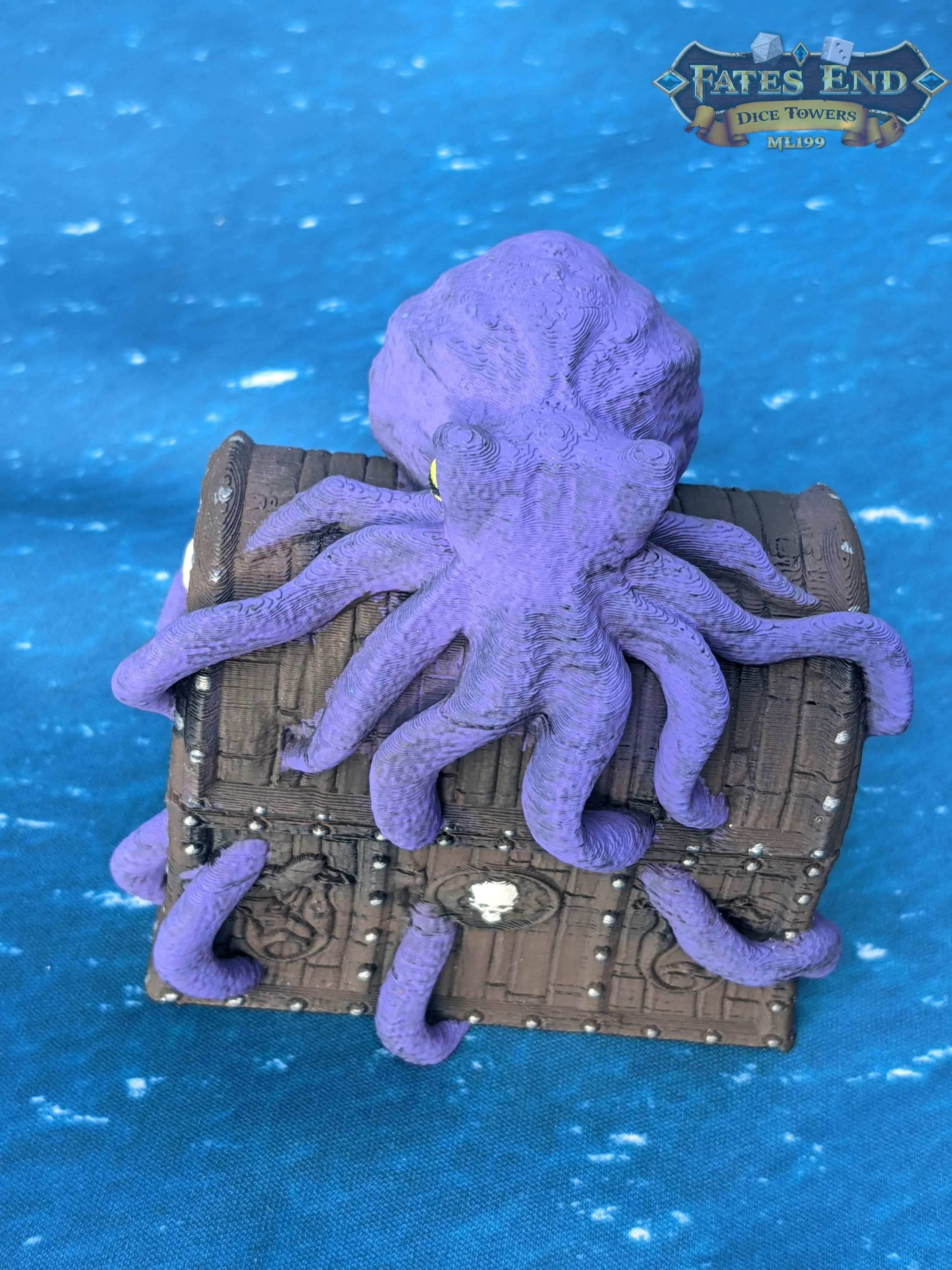 Davy Jones Locker 3D Printed Octopus Dice Jail | Pirate Dice Vault | D20 Box | Player Gift -Buried in the Sunken Depths of Legendary Lore! - Black / Yes- Include Random Dice Set