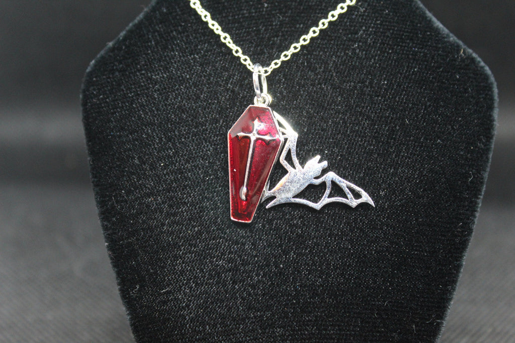 Red Coffin Bat Necklace Necklace Crystal Witch Witchy Jewelry Witchcraft Wicca Wiccan Pagan Metaphysical