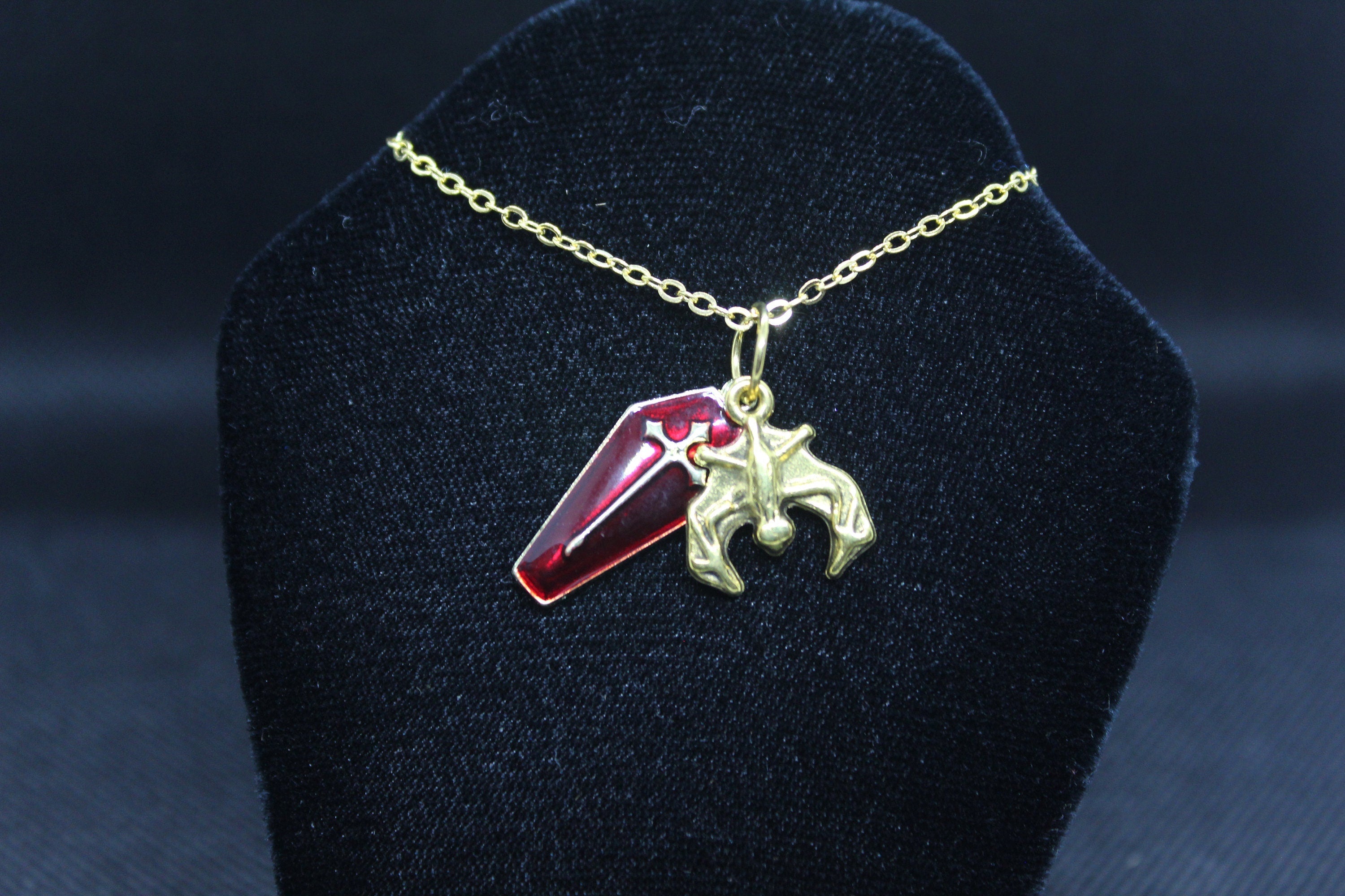 Red Coffin Bat Necklace Necklace Crystal Witch Witchy Jewelry Witchcraft Wicca Wiccan Pagan Metaphysical