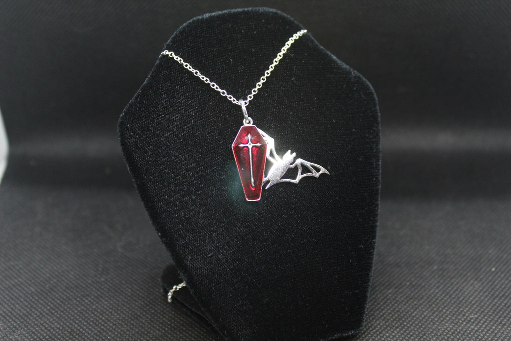Red Coffin Bat Necklace Necklace Crystal Witch Witchy Jewelry Witchcraft Wicca Wiccan Pagan Metaphysical