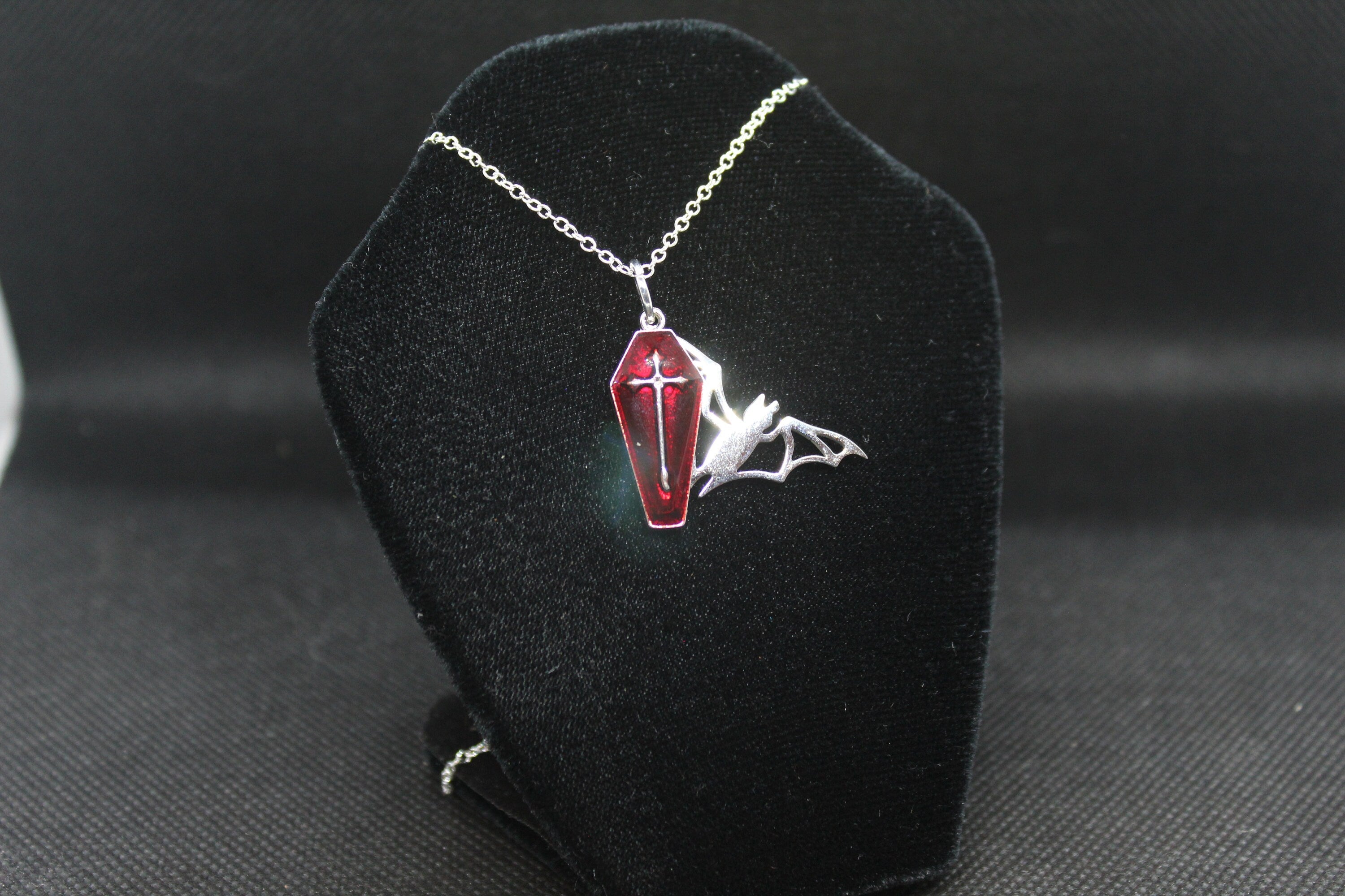 Red Coffin Bat Necklace Necklace Crystal Witch Witchy Jewelry Witchcraft Wicca Wiccan Pagan Metaphysical