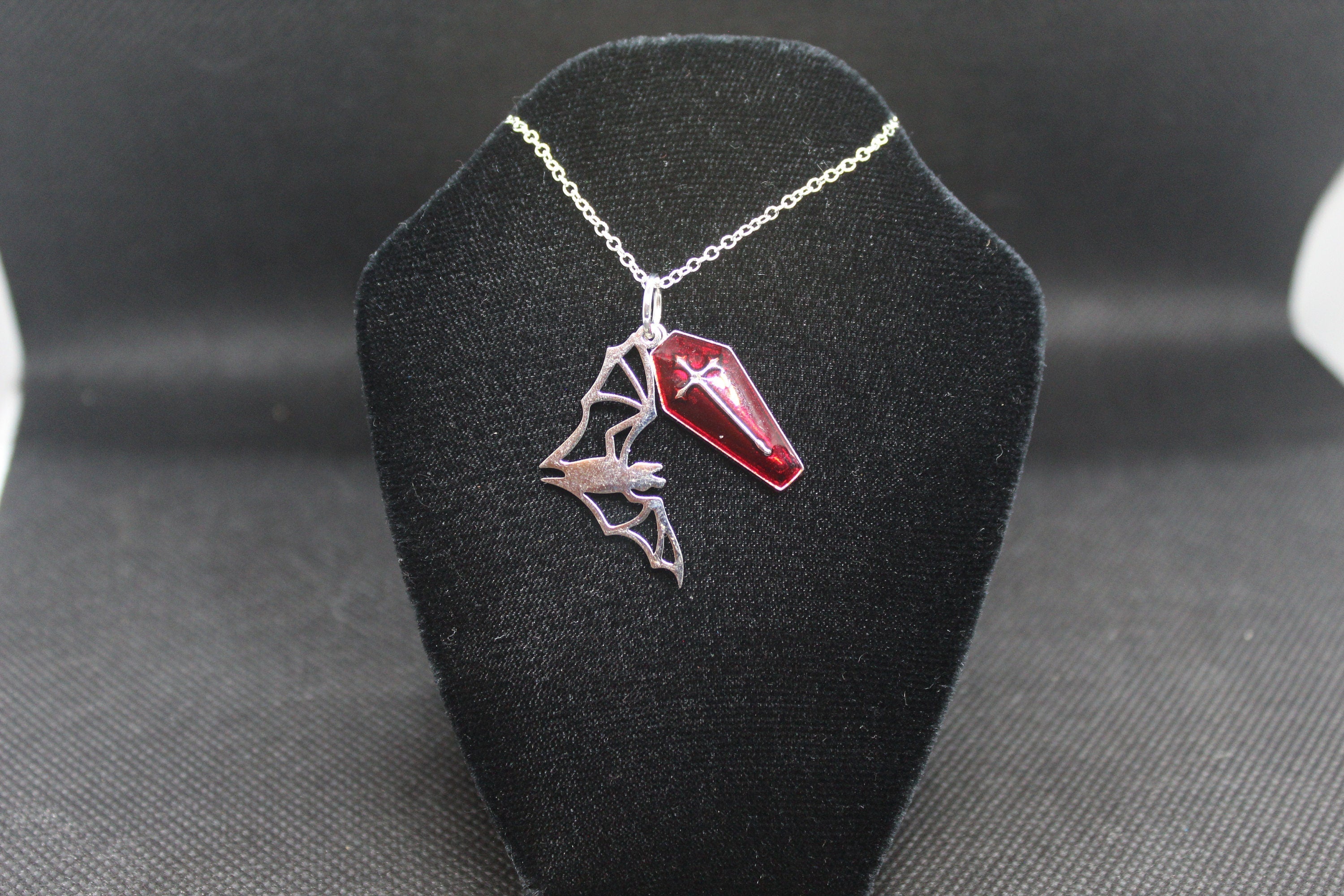 Red Coffin Bat Necklace Necklace Crystal Witch Witchy Jewelry Witchcraft Wicca Wiccan Pagan Metaphysical