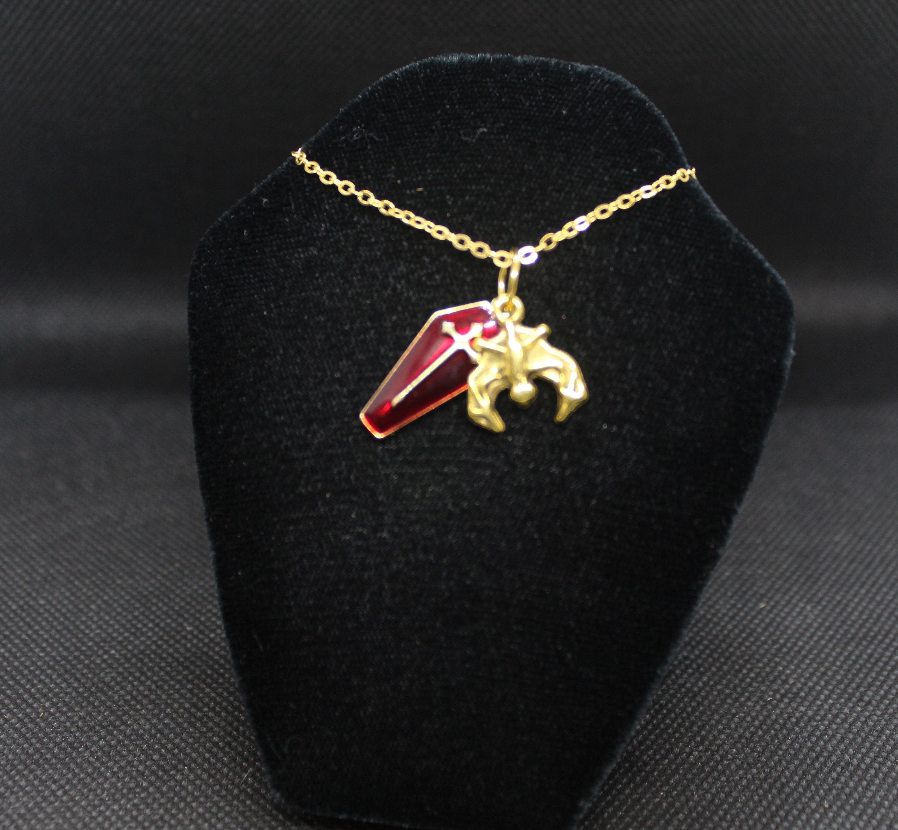Red Coffin Bat Necklace Necklace Crystal Witch Witchy Jewelry Witchcraft Wicca Wiccan Pagan Metaphysical