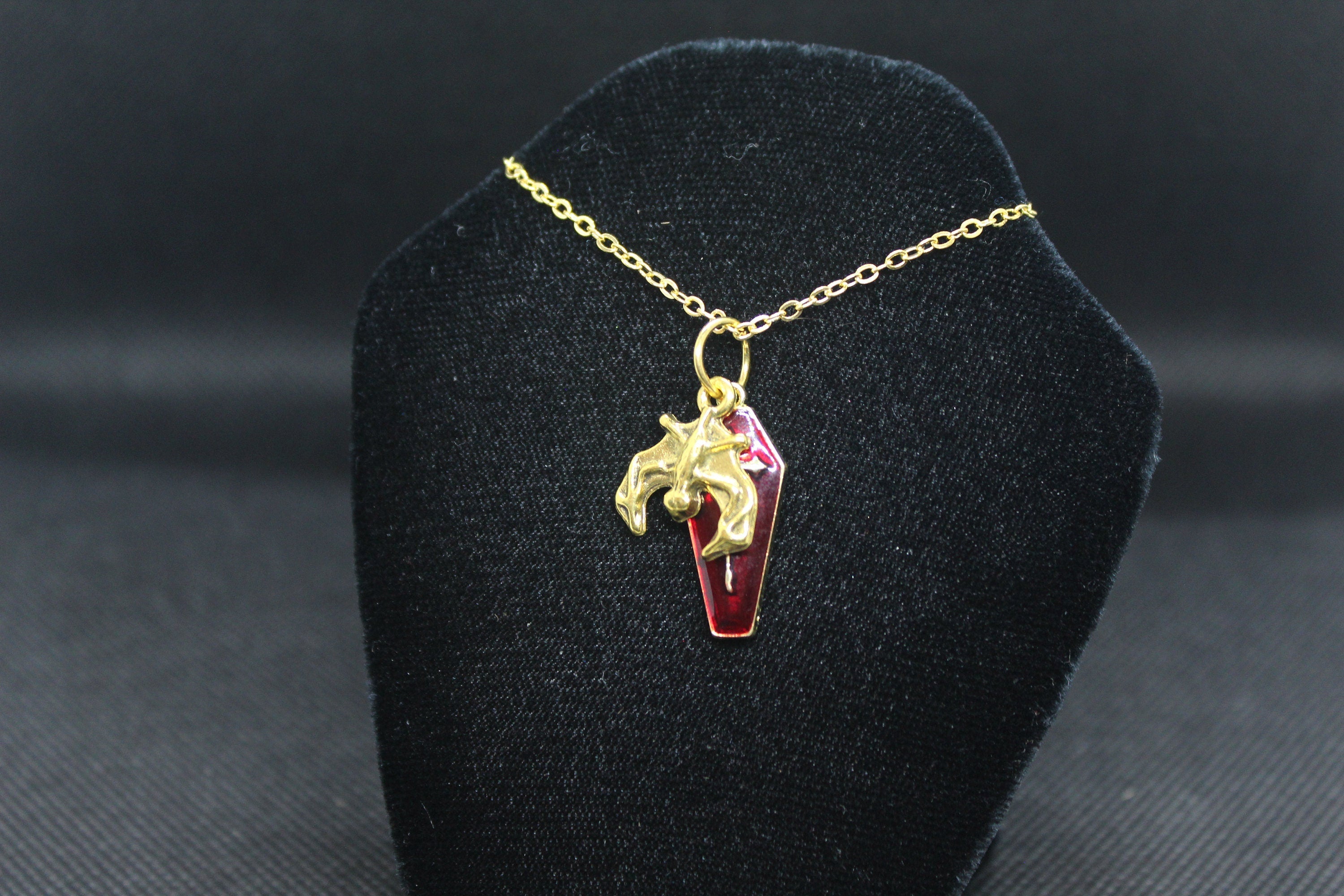 Red Coffin Bat Necklace Necklace Crystal Witch Witchy Jewelry Witchcraft Wicca Wiccan Pagan Metaphysical