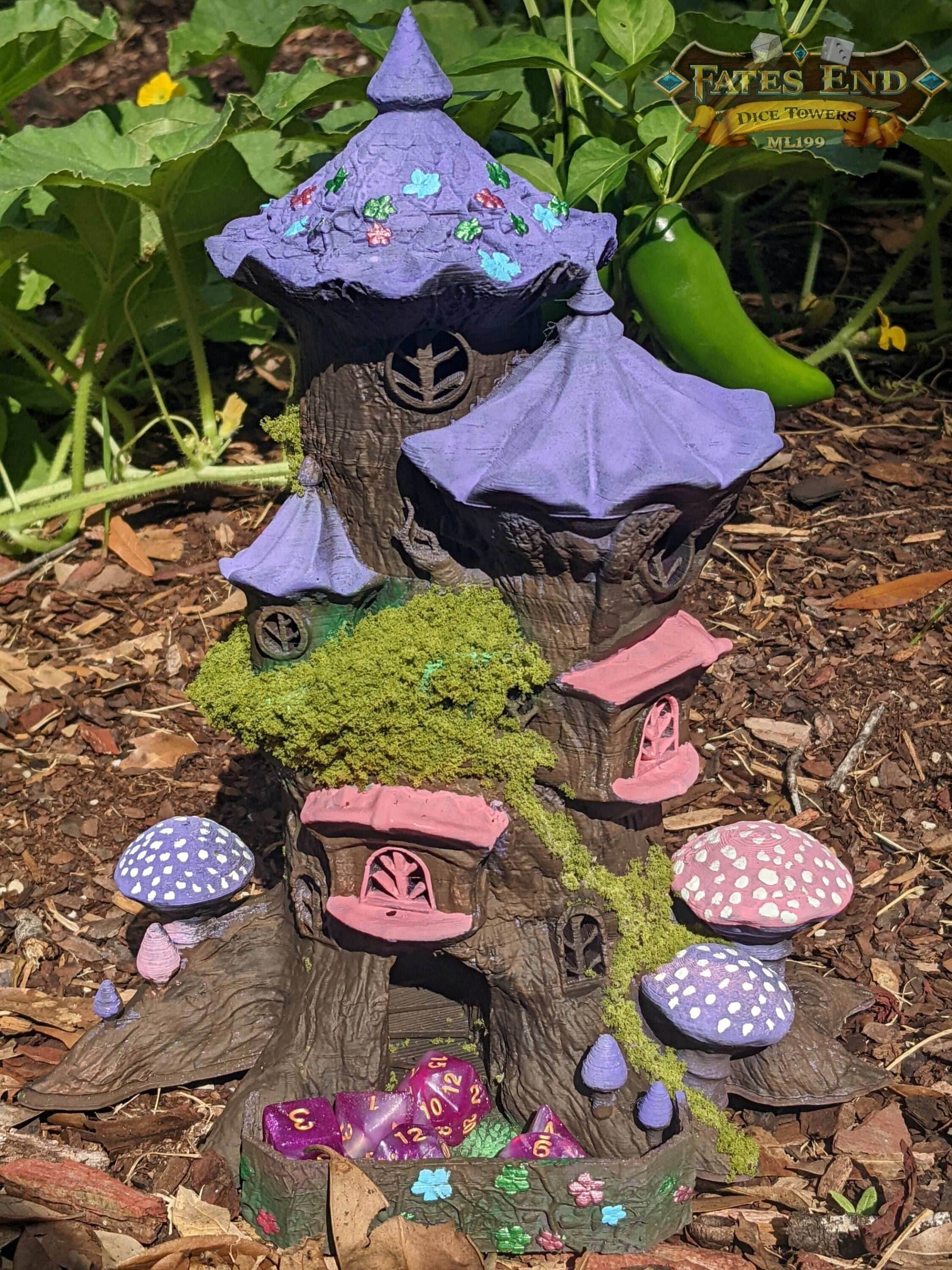 Fairy 3D Printed Dice Tower - Fate's End Collection - Flutter Through Enchanted Rolls with Whispering Wings and Magical Mirth! - Black / Yes- Include Random Dice Set