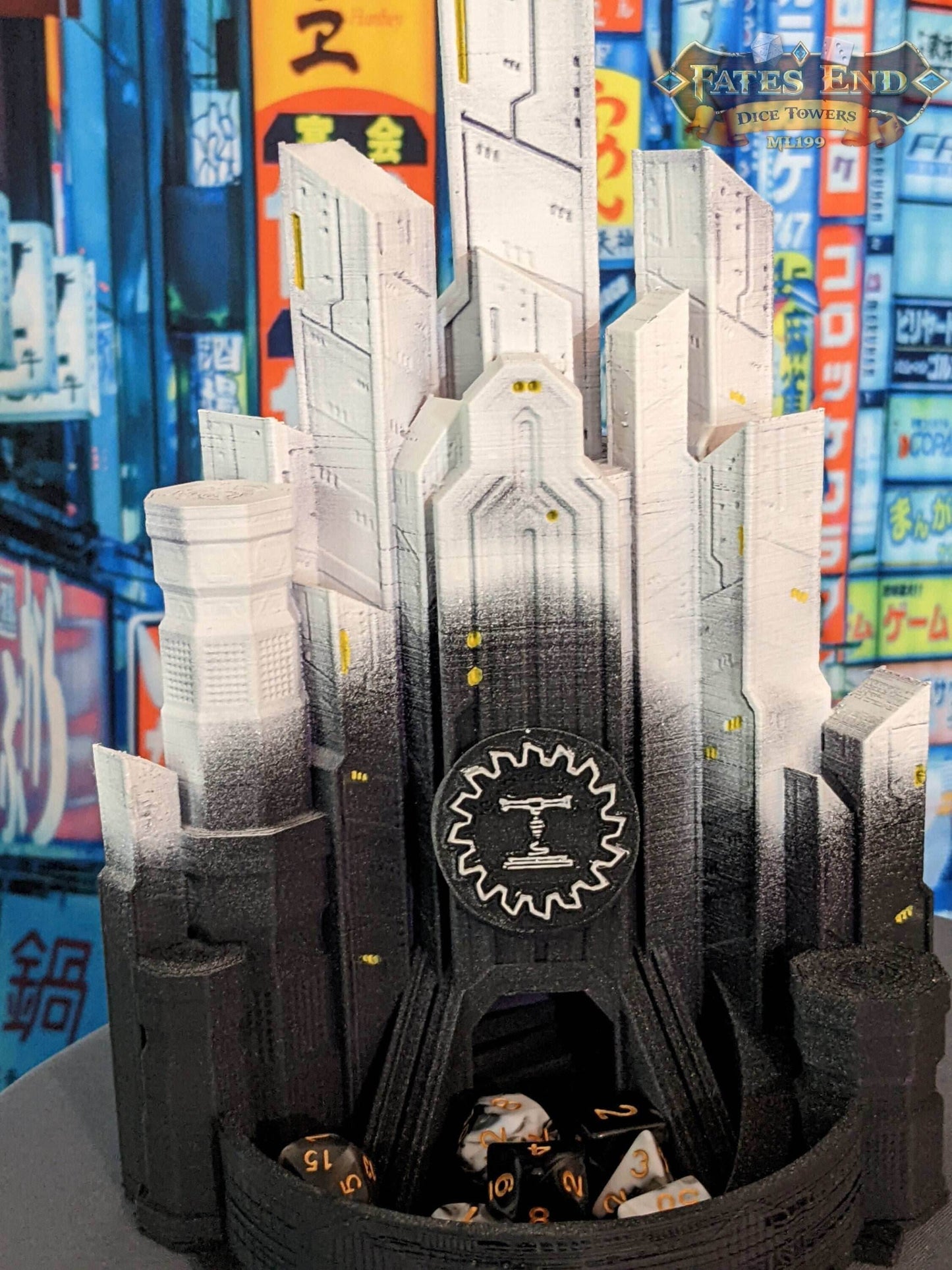Blackwater Forge LLC Cyberpunk Dice Tower - Dive into Neon Nights & Futuristic Fights with Each Roll. - Black / Yes- Include Random Dice Set