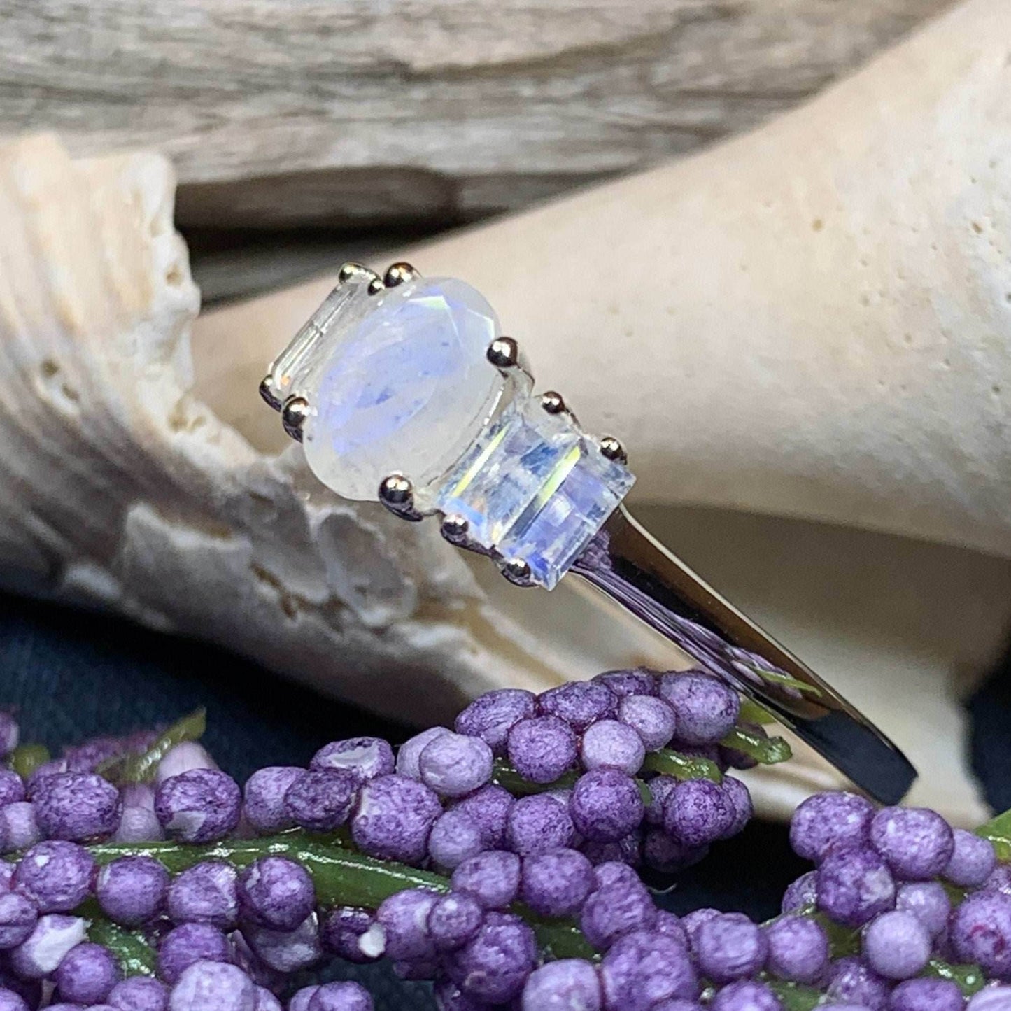 Luna Di Moonstone Ring, - 10 / Diamond CZ Side
