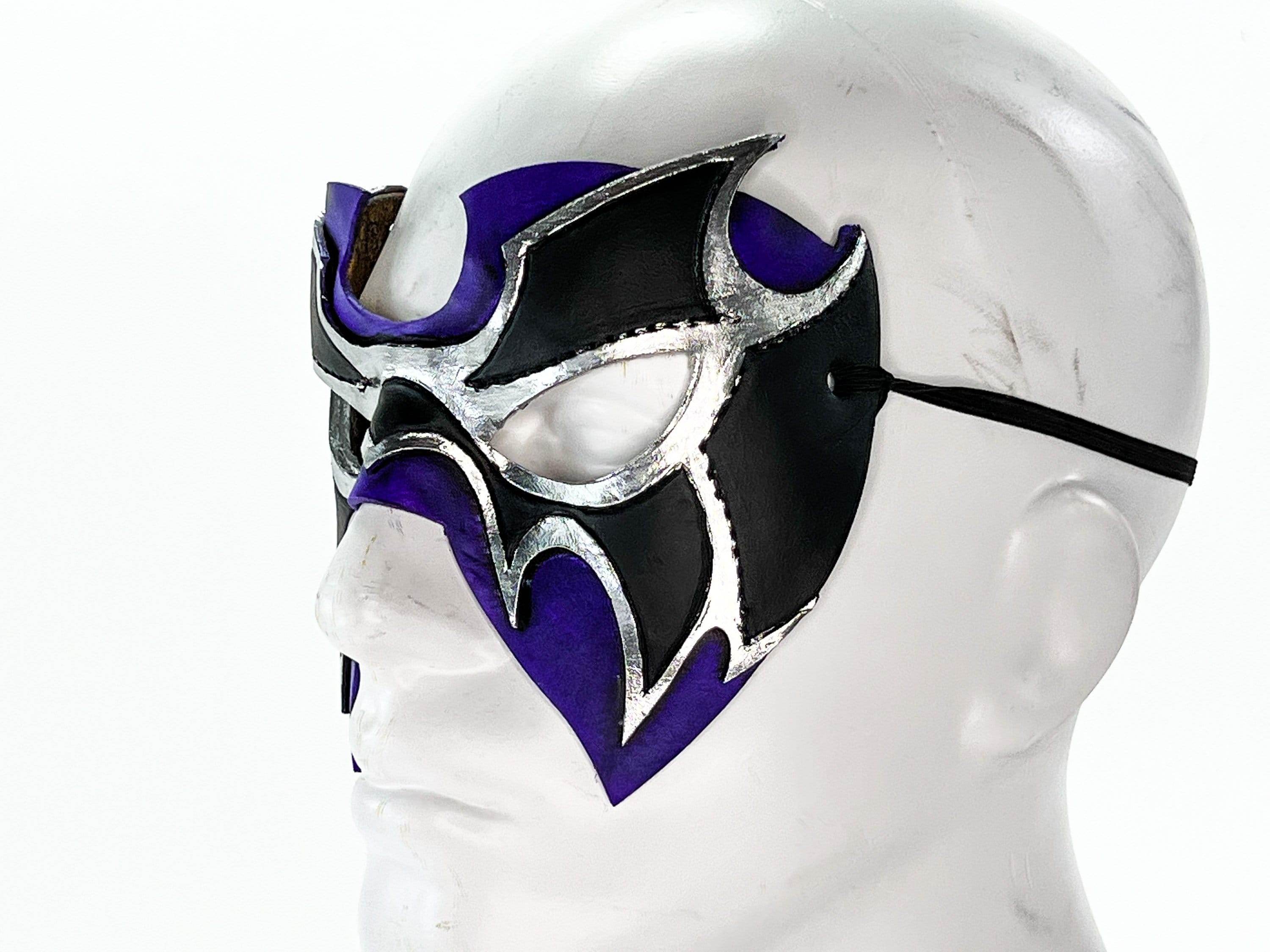 Super Hero Wrestling Mask Handmade Genuine Leather Mask in Purple and Silver - 