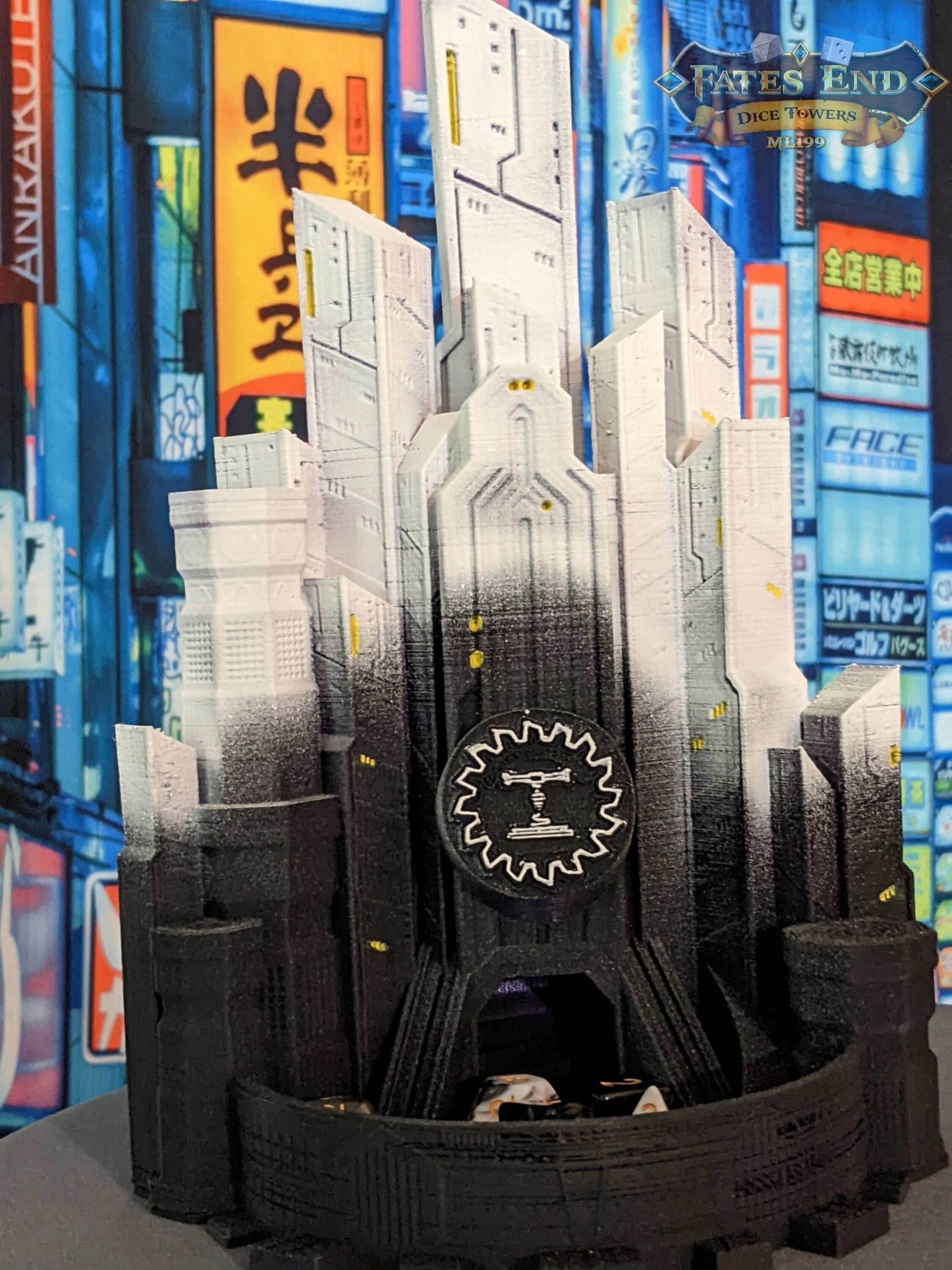 Blackwater Forge LLC Cyberpunk Dice Tower - Dive into Neon Nights & Futuristic Fights with Each Roll. - Black / Yes- Include Random Dice Set
