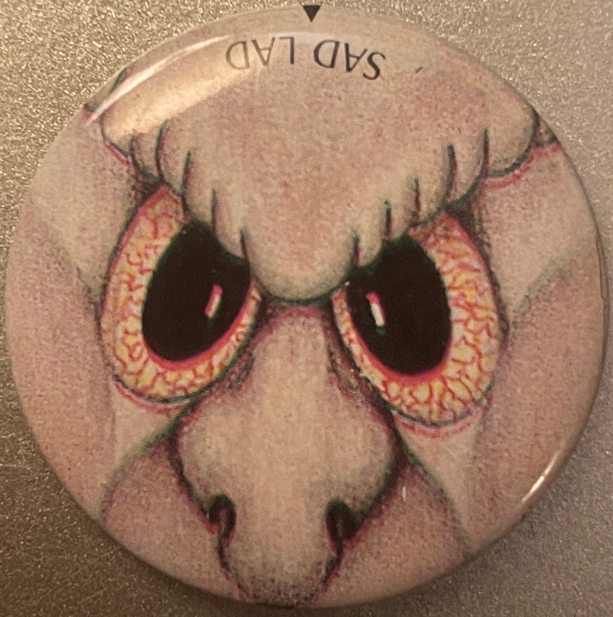 Vintage 1980s Sad Lad Gross-Out Pin 📌 Droopy Bloodshot Monster Face, Pin-Back Button in the Spirit of the 80s Gross-Out Craze