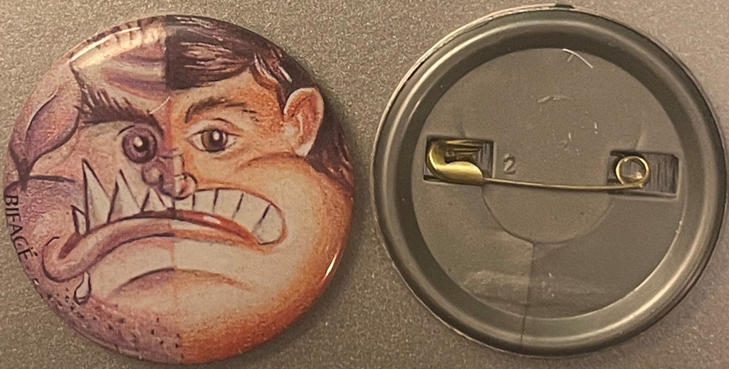 Vintage 1980s Biface Gross-Out Pin 📌 Half Monster Half Boy Two-Faced Character, Pin-Back Button in the 80s Gross-Out Spirit