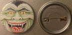 Vintage 1980s Cat Bat Gross-Out Monster Pin 📌 Green Fanged Vampire Face Pinback Button, Weird Retro Collectible