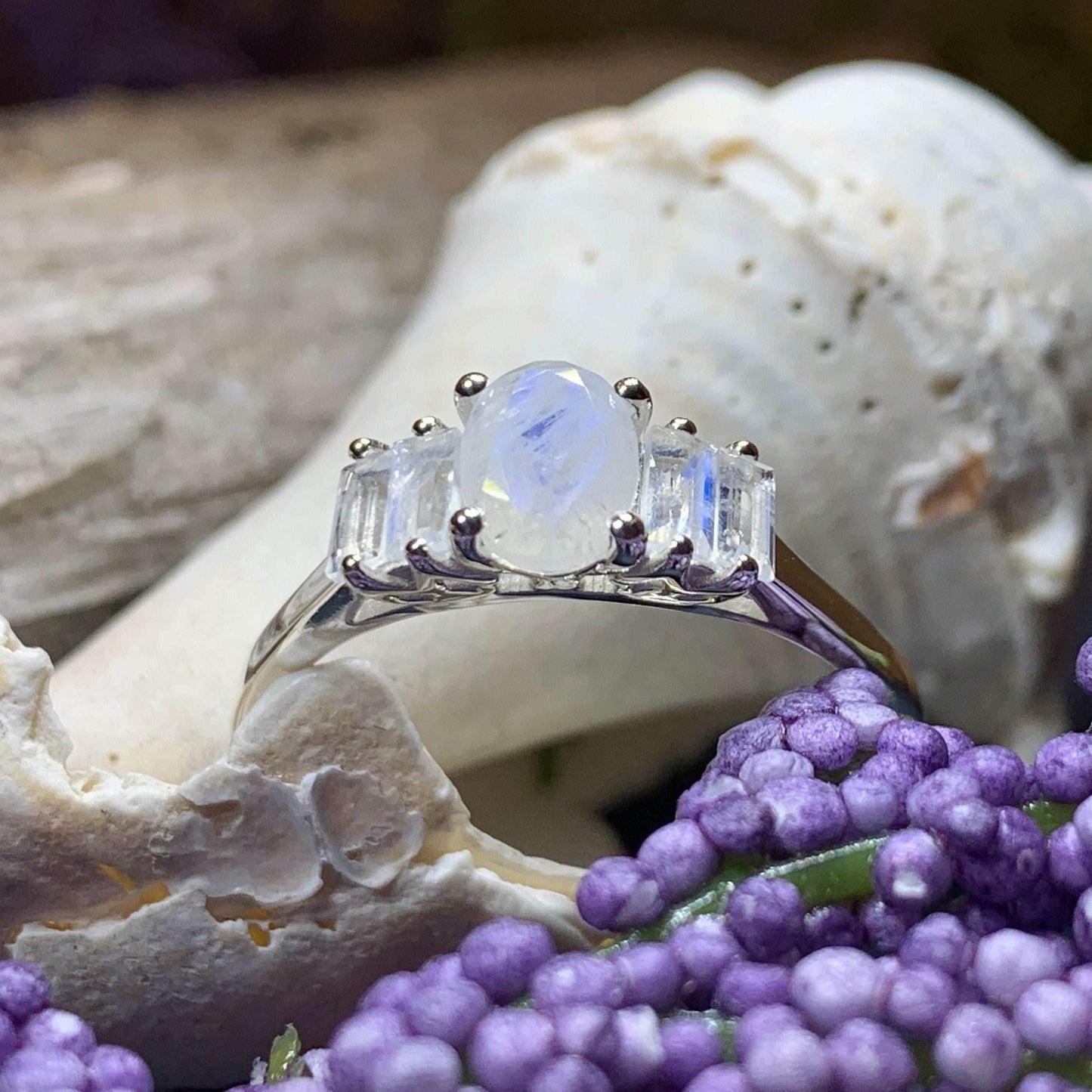 Luna Di Moonstone Ring, - 10 / Diamond CZ Side