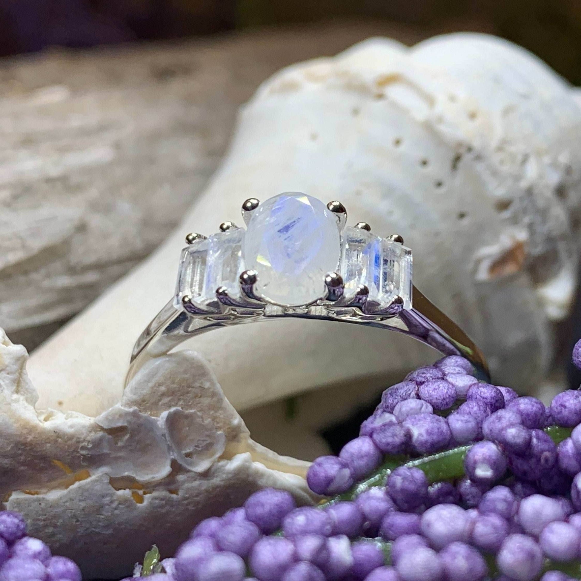 Luna Di Moonstone Ring, - 10 / Diamond CZ Side