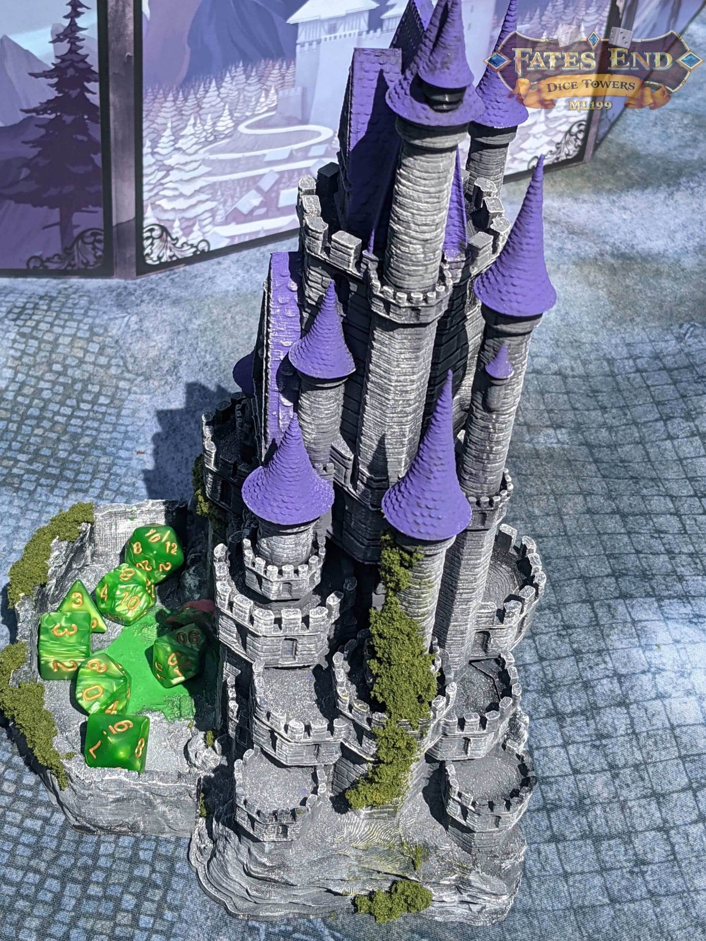 Mimic Castle 3D Printed Dice Tower- Fate's End Collection- Conquer the Mysteries of the Mimic Castle! - Black / Yes- Include Random Dice Set