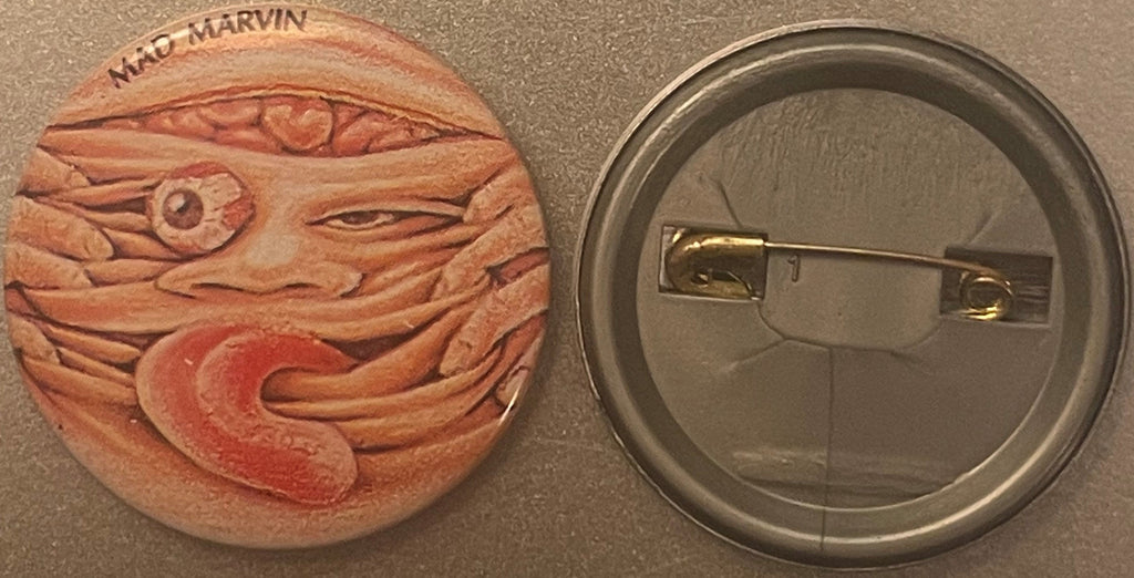 Vintage 1980s Mad Marvin Gross-Out Monster Pin 🥃 Bulging Eyeball Pinback Button, Weird Retro Collectible