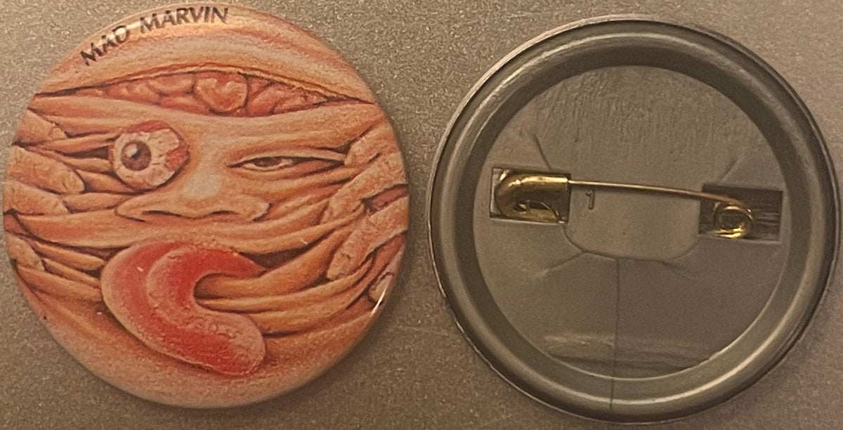 Vintage 1980s Mad Marvin Gross-Out Monster Pin 🥃 Bulging Eyeball Pinback Button, Weird Retro Collectible