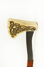 Wooden Play Axe with Norse Motif Engraving