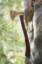 Wooden Play Axe with Norse Motif Engraving