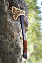 Wooden Play Axe with Norse Motif Engraving