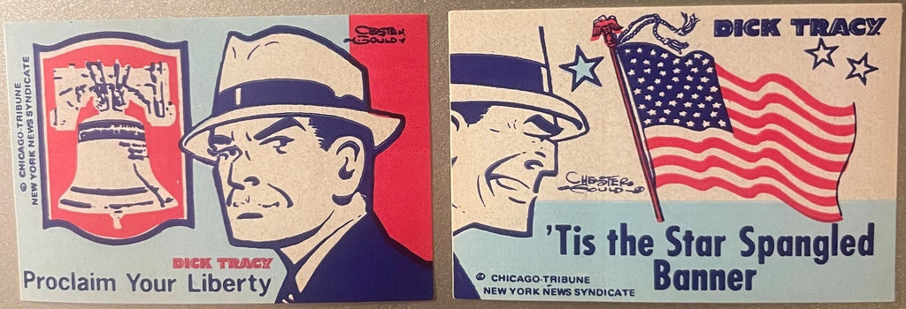 Vintage 1975 Bicentennial Dick Tracy Patriotic Stickers 🕵️ Chester Gould Liberty Bell Flag Chicago Tribune New York News Syndicate Set of 2