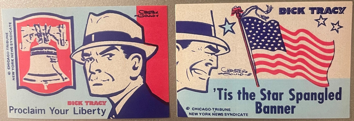 Vintage 1975 Bicentennial Dick Tracy Patriotic Stickers 🕵️ Chester Gould Liberty Bell Flag Chicago Tribune New York News Syndicate Set of 2