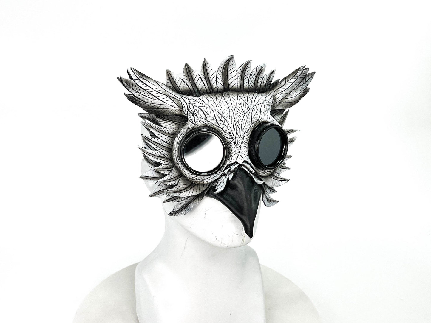 White Horned Owl Goggles Handmade Genuine Leather Mask - 