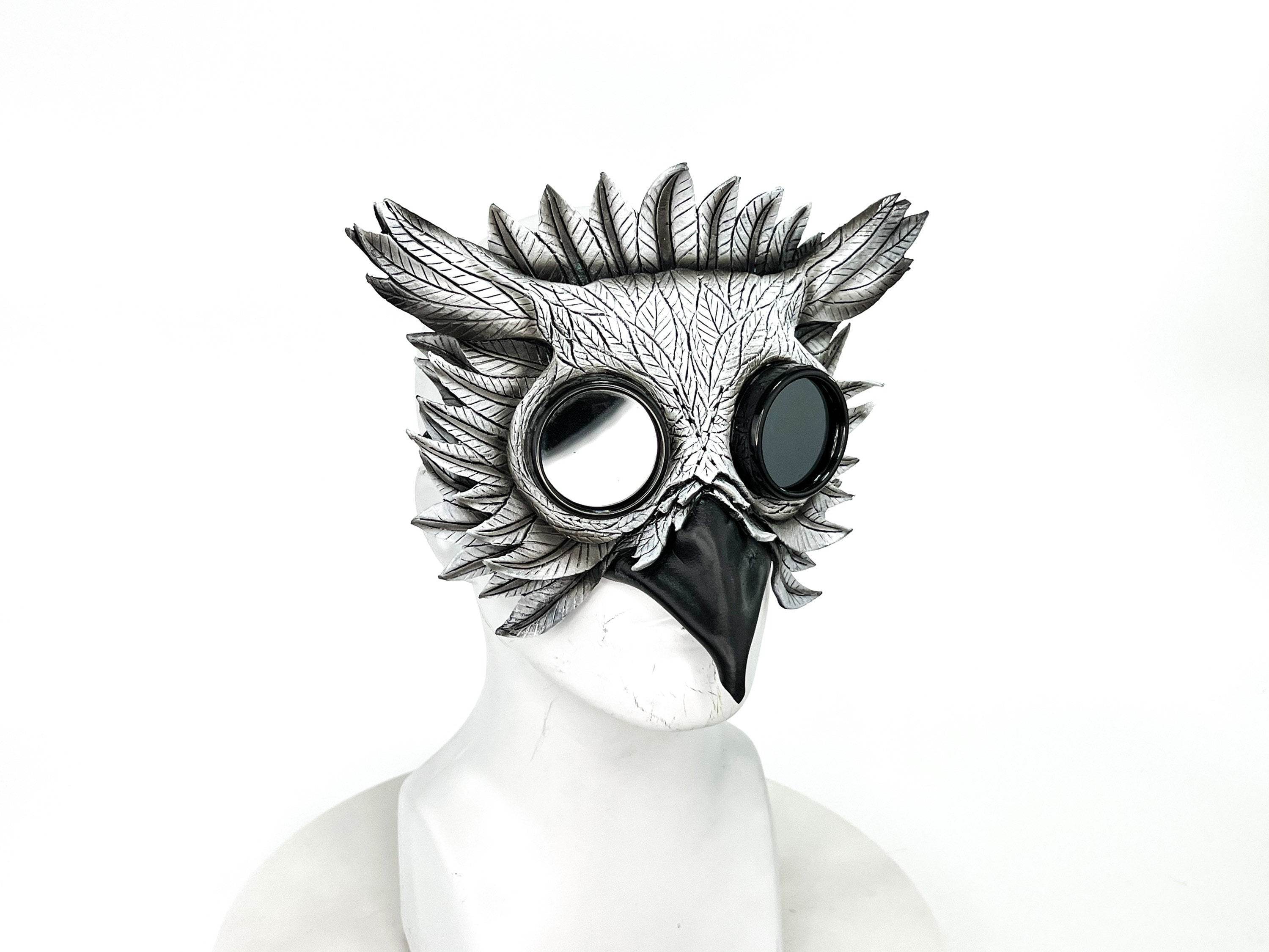 White Horned Owl Goggles Handmade Genuine Leather Mask - 
