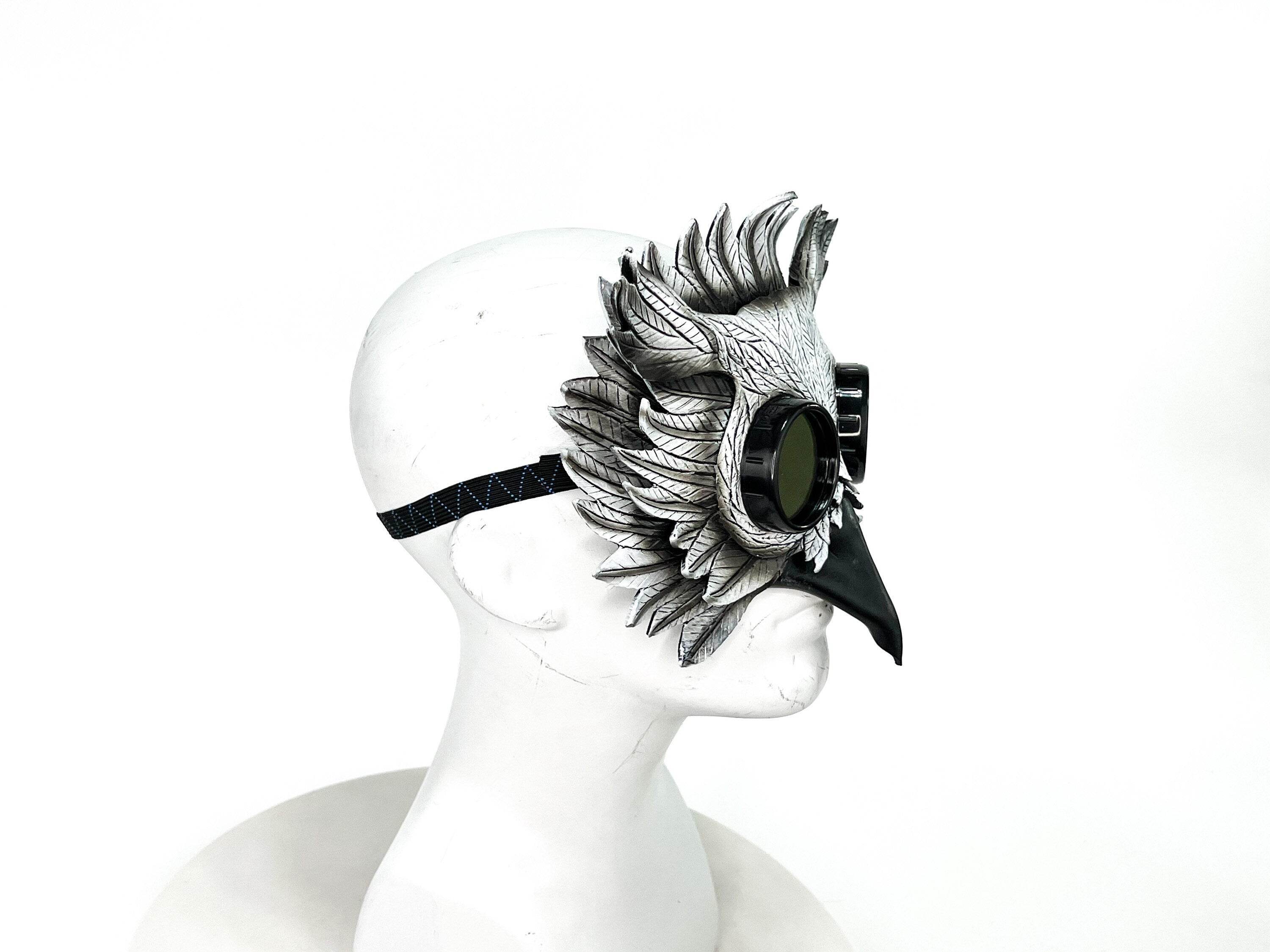 White Horned Owl Goggles Handmade Genuine Leather Mask - 