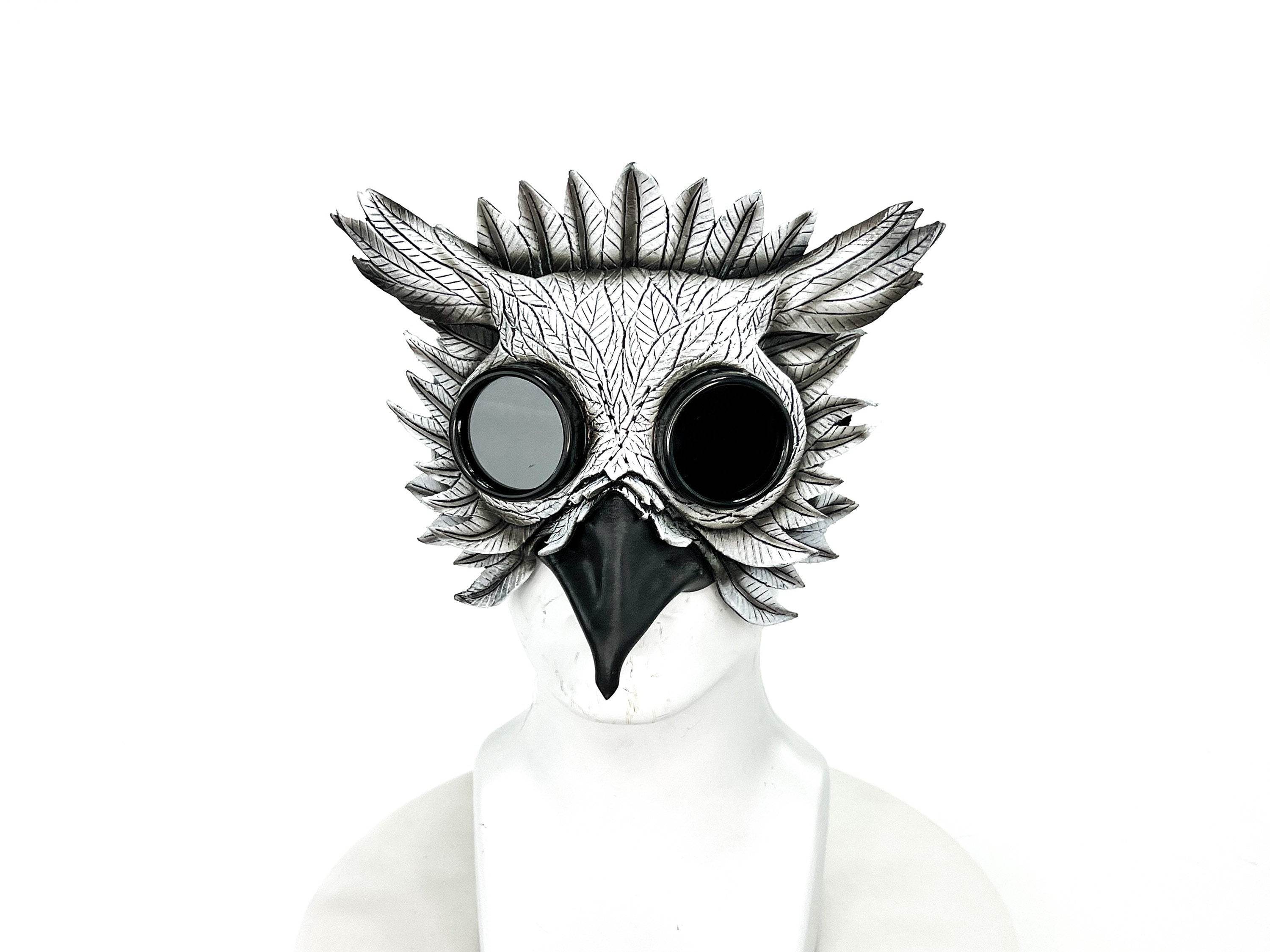 White Horned Owl Goggles Handmade Genuine Leather Mask - 