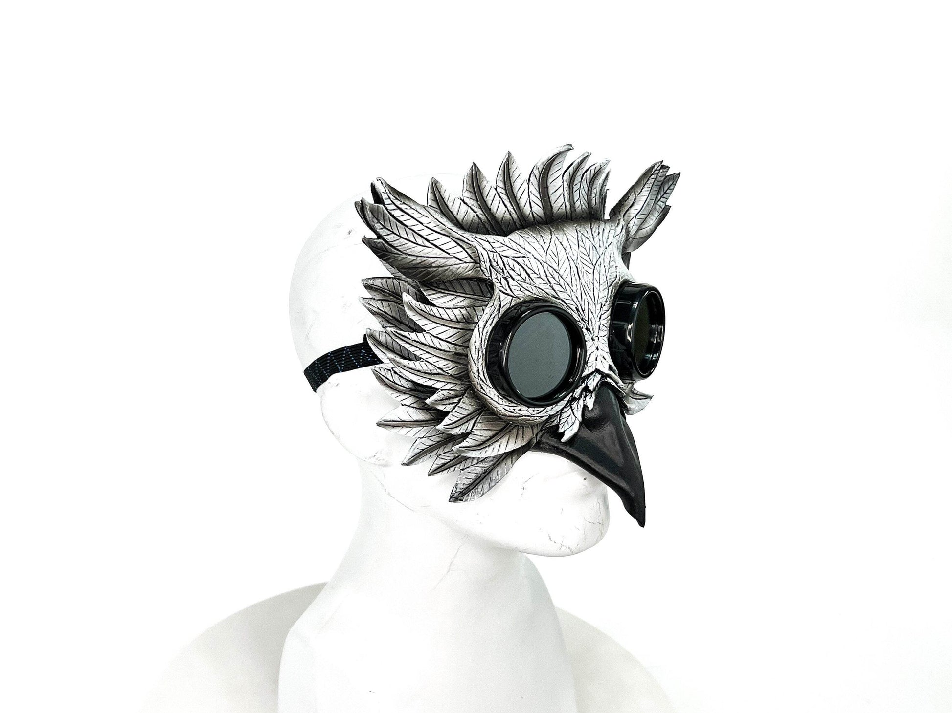White Horned Owl Goggles Handmade Genuine Leather Mask - 