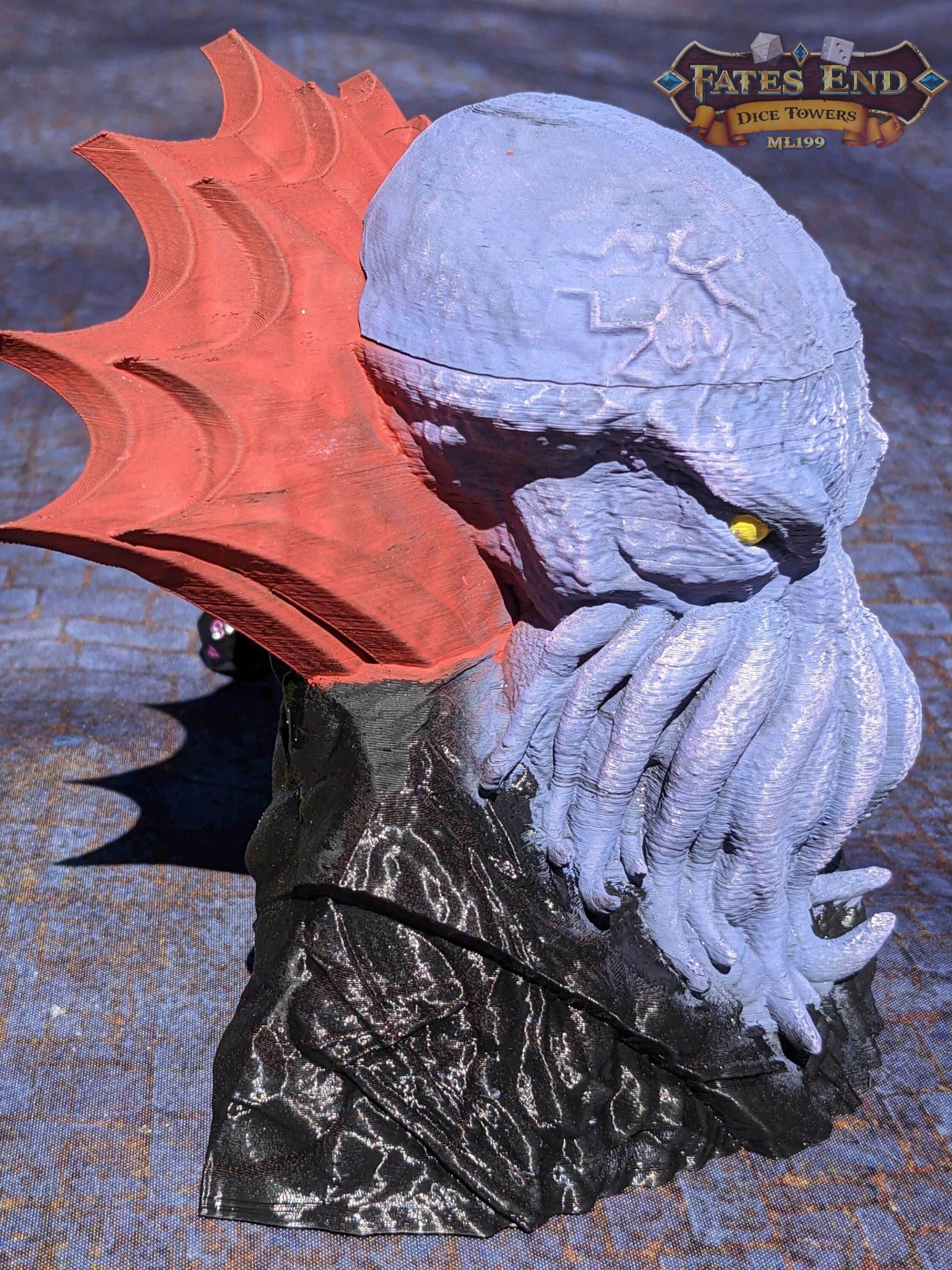 Mind Flayer 3D Printed Dice Jail | RPG Dice Vault | D20 Storage Box | Player Gift - Fate's End Collection - Enter a World of Enigma! - Black / Yes- Include Random Dice Set