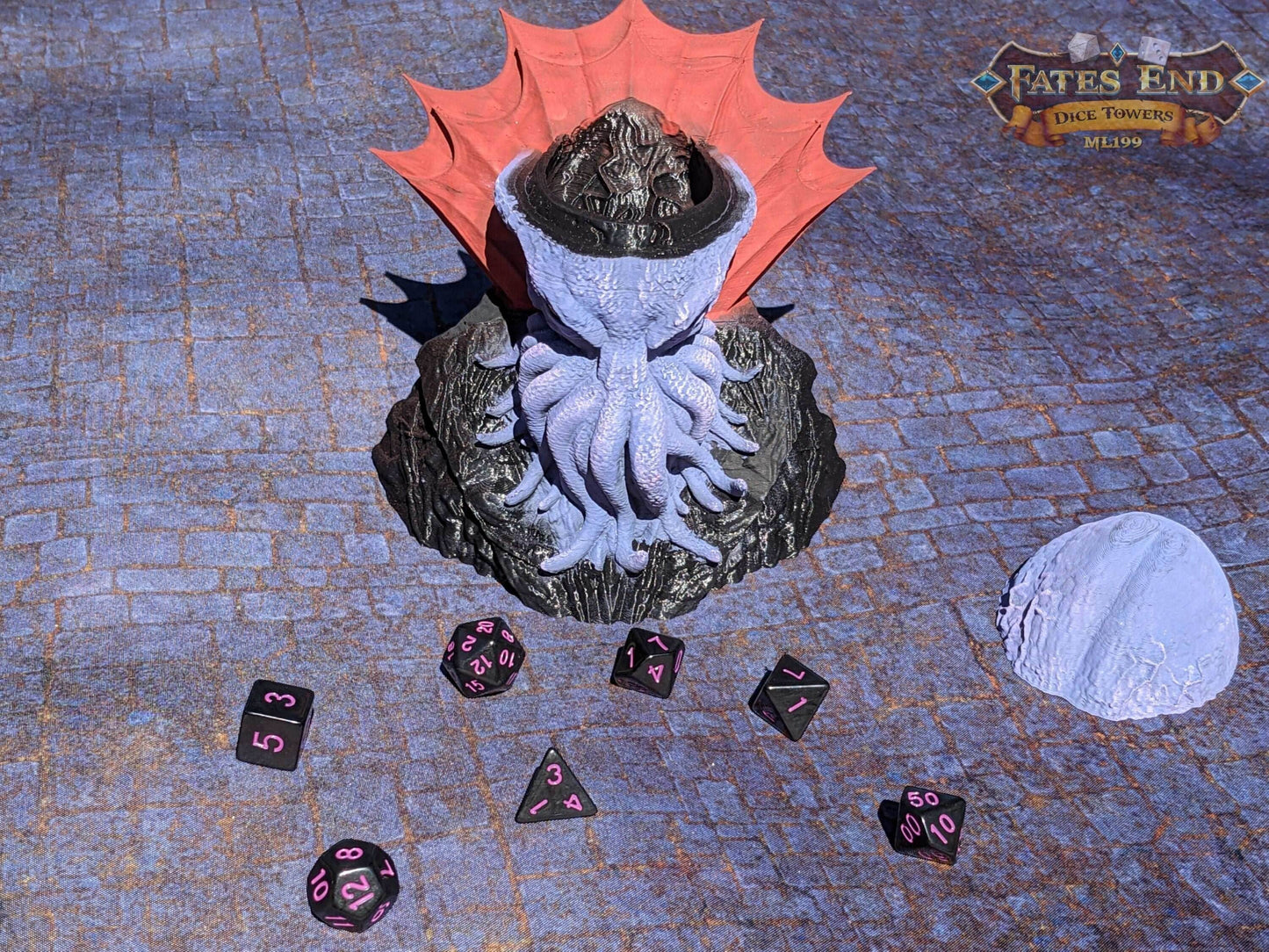 Mind Flayer 3D Printed Dice Jail | RPG Dice Vault | D20 Storage Box | Player Gift - Fate's End Collection - Enter a World of Enigma! - Black / Yes- Include Random Dice Set