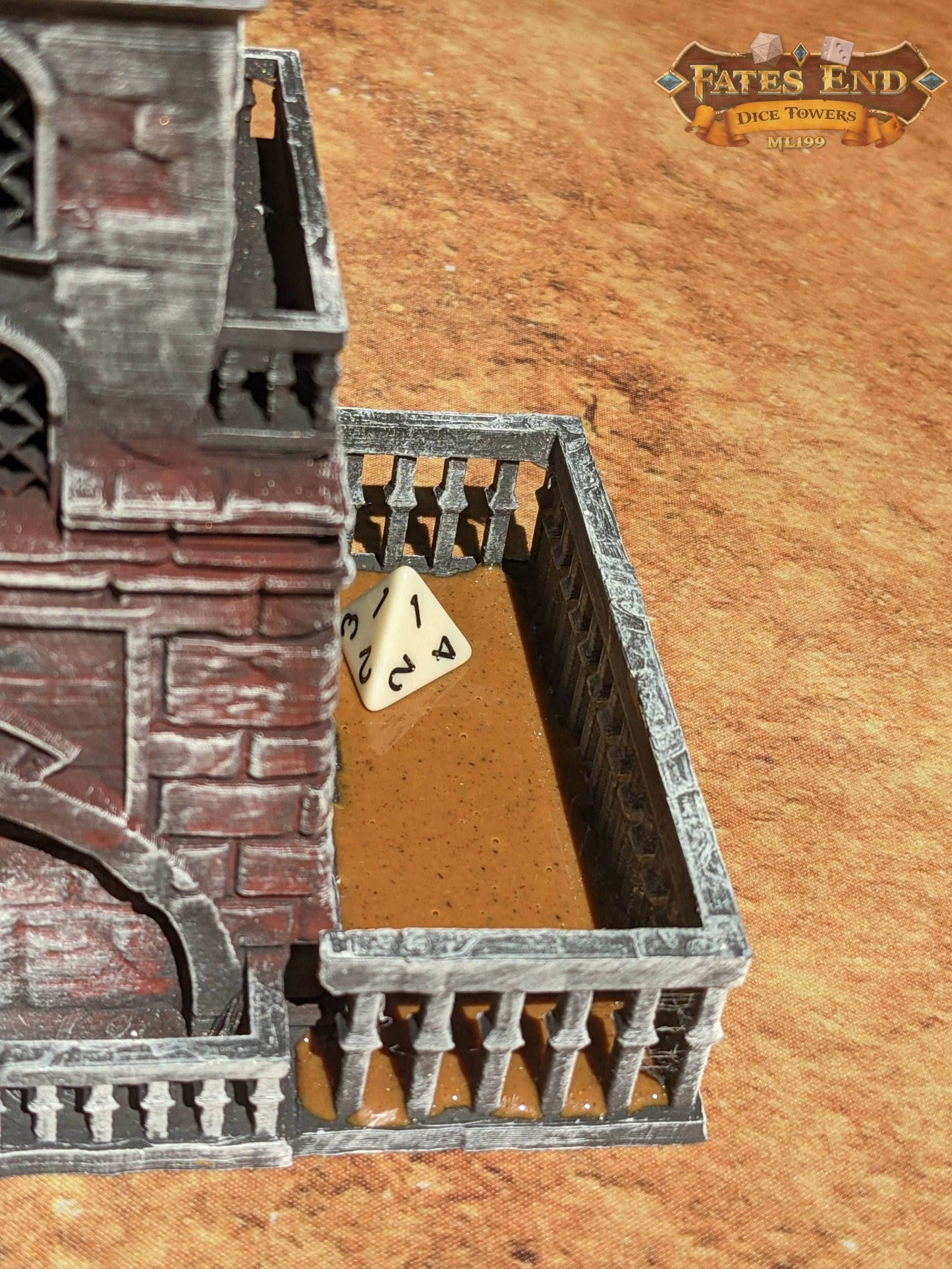 Sand Citadel 3D Printed Dice Tower - Fate's End Collection -Journey through the Sands of Time! - Black / Yes- Include Random Dice Set