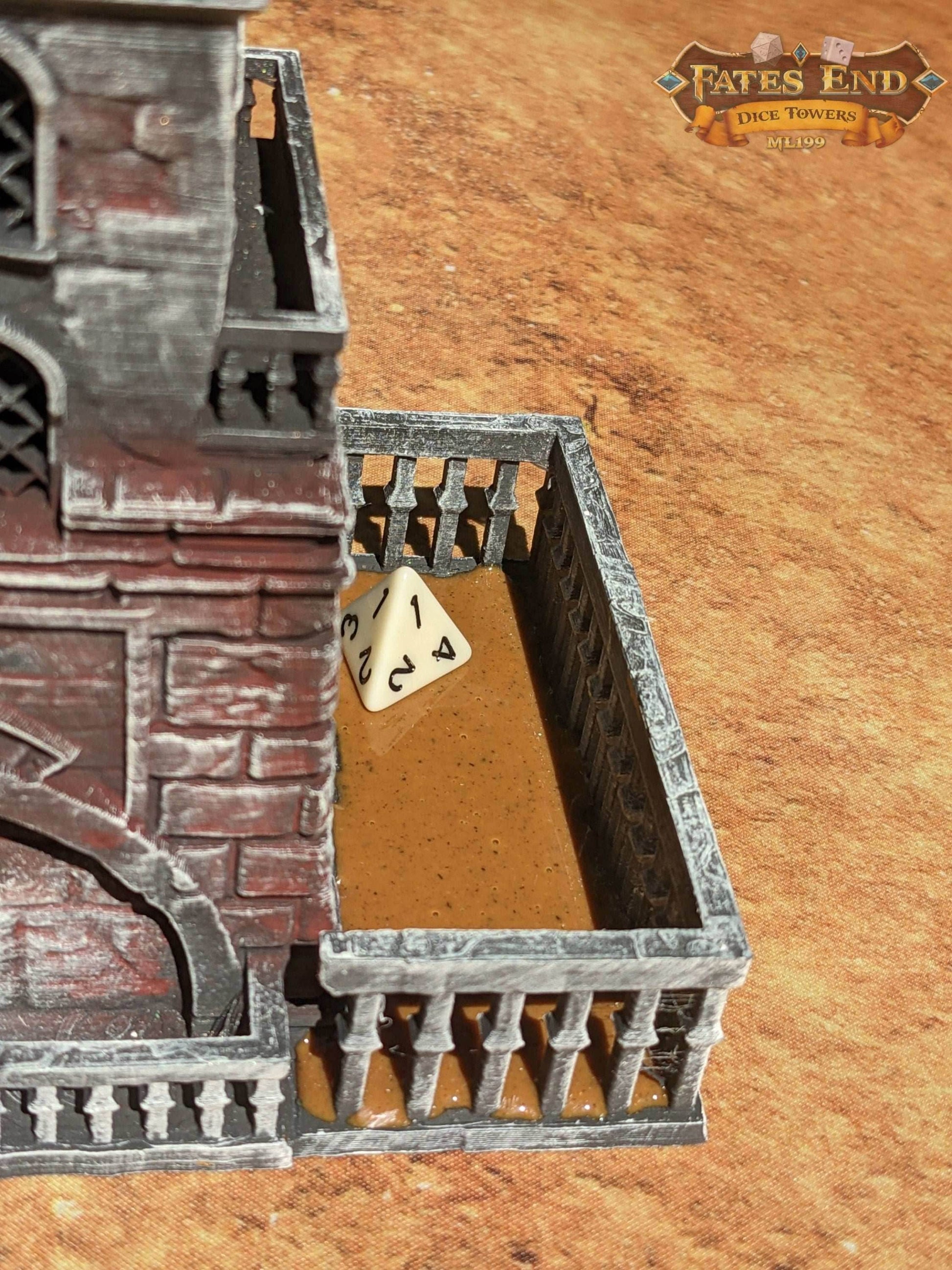 Sand Citadel 3D Printed Dice Tower - Fate's End Collection -Journey through the Sands of Time! - Black / Yes- Include Random Dice Set