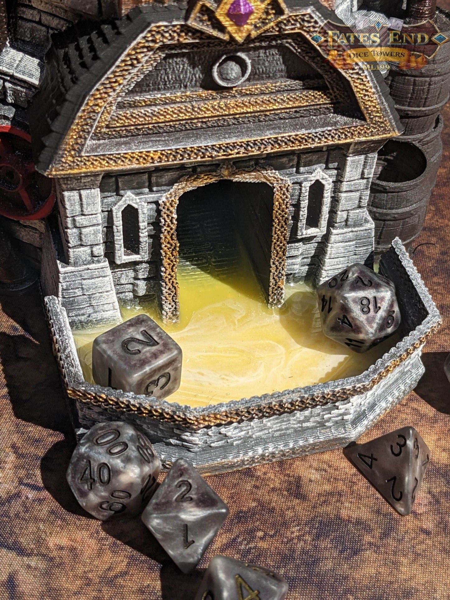 Dwarven Brewery Dice Tower - Fate's End Collection - Pour Forth Legendary Rolls Amidst Ale-Infused Anvils! - Black / Yes- Include Random Dice Set