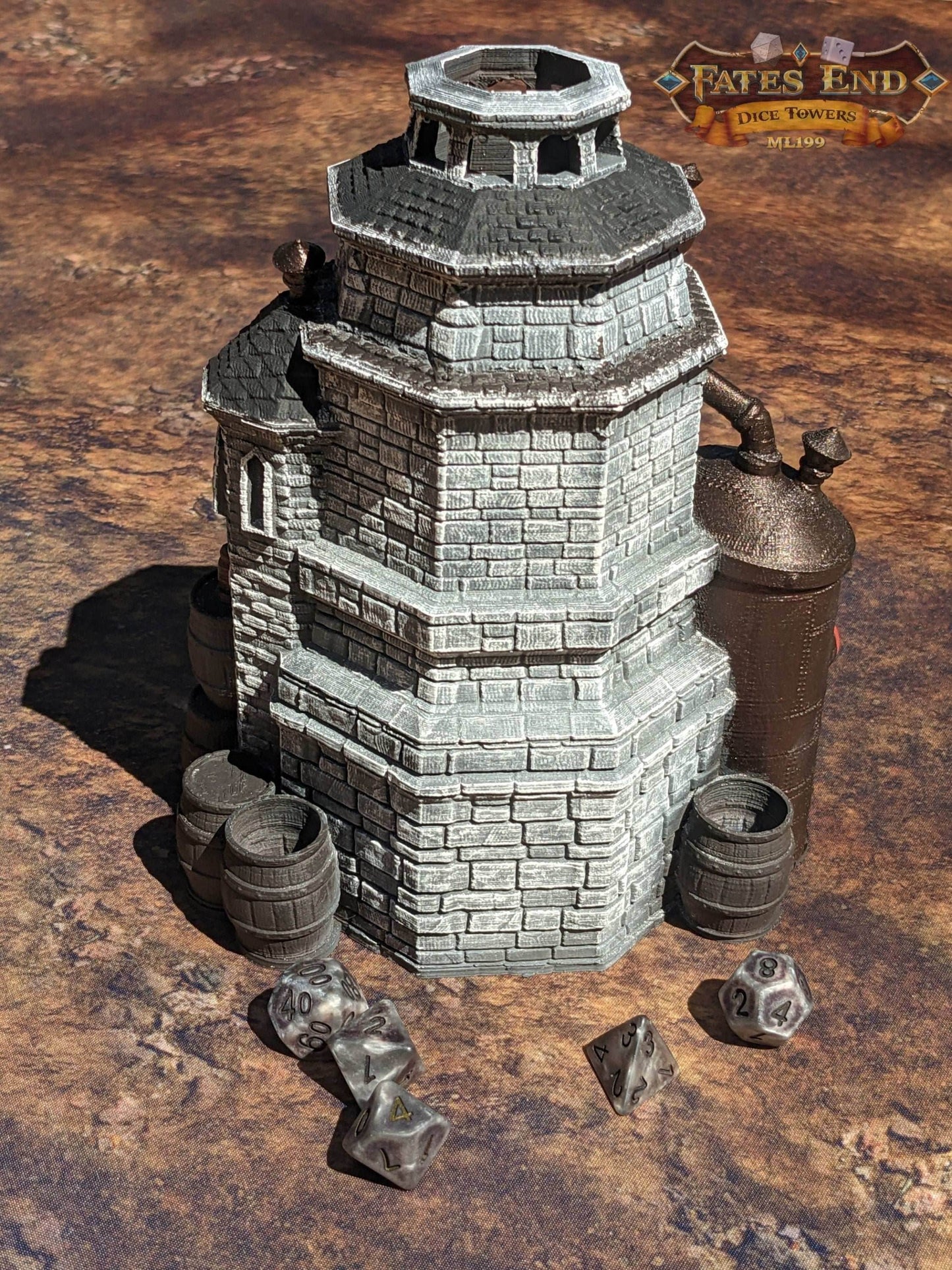 Dwarven Brewery Dice Tower - Fate's End Collection - Pour Forth Legendary Rolls Amidst Ale-Infused Anvils! - Black / Yes- Include Random Dice Set